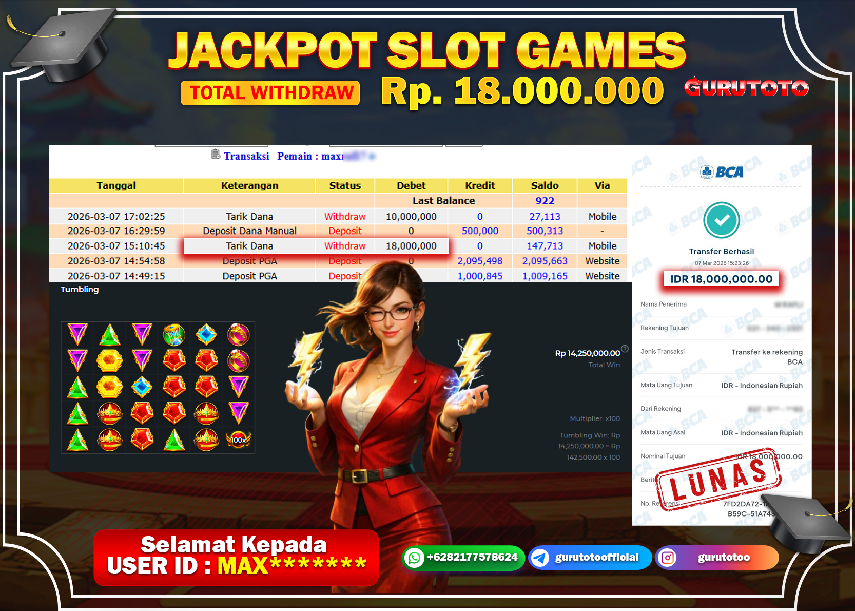 Bukti Kemenangan Rp 18.000.000 GATES OF OLYMPUS di GURUTOTO !