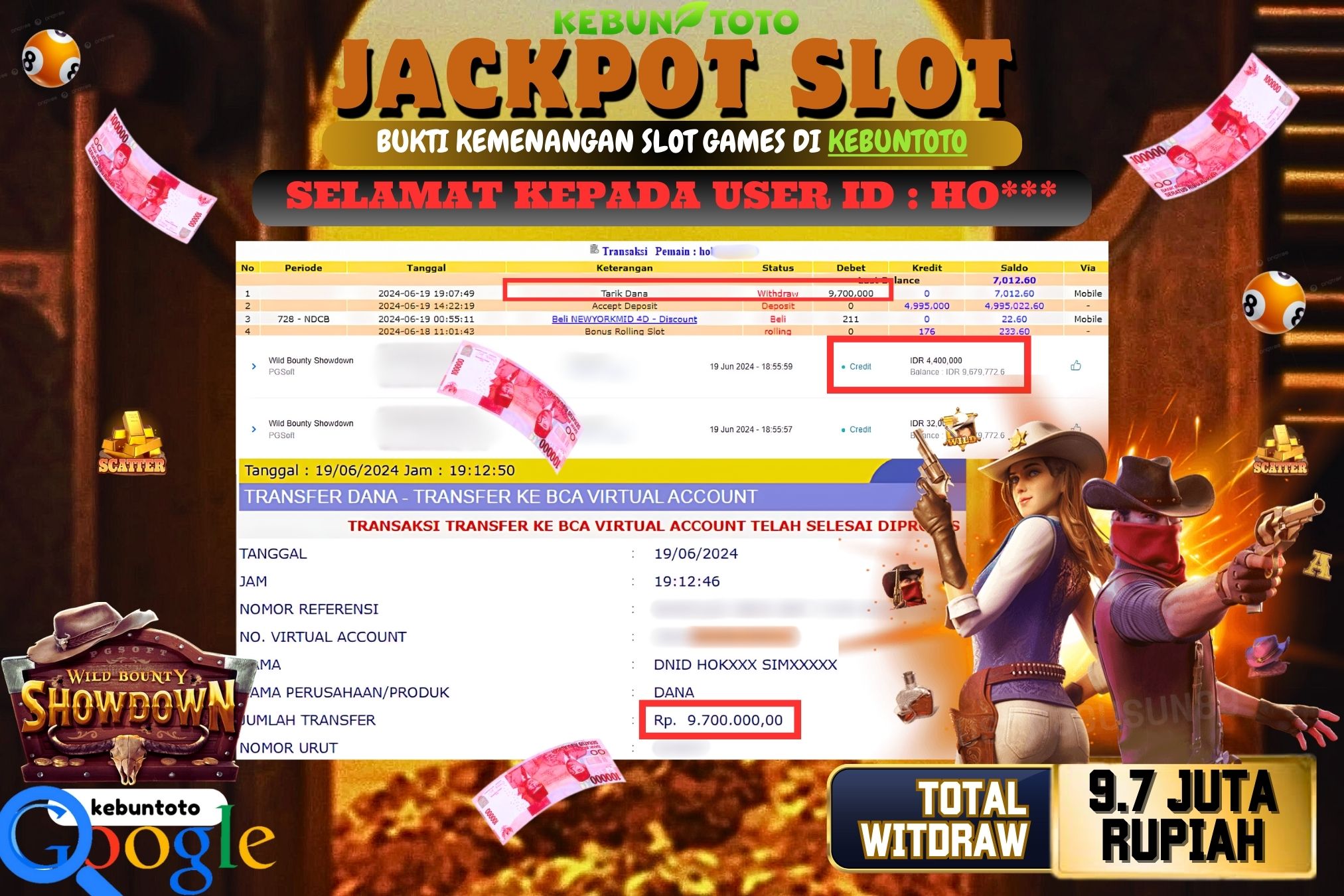 KEBUNTOTO JACKPOT SLOT WOLD BOUNTY SHOWDOWN Rp.9.700.000,- LUNAS