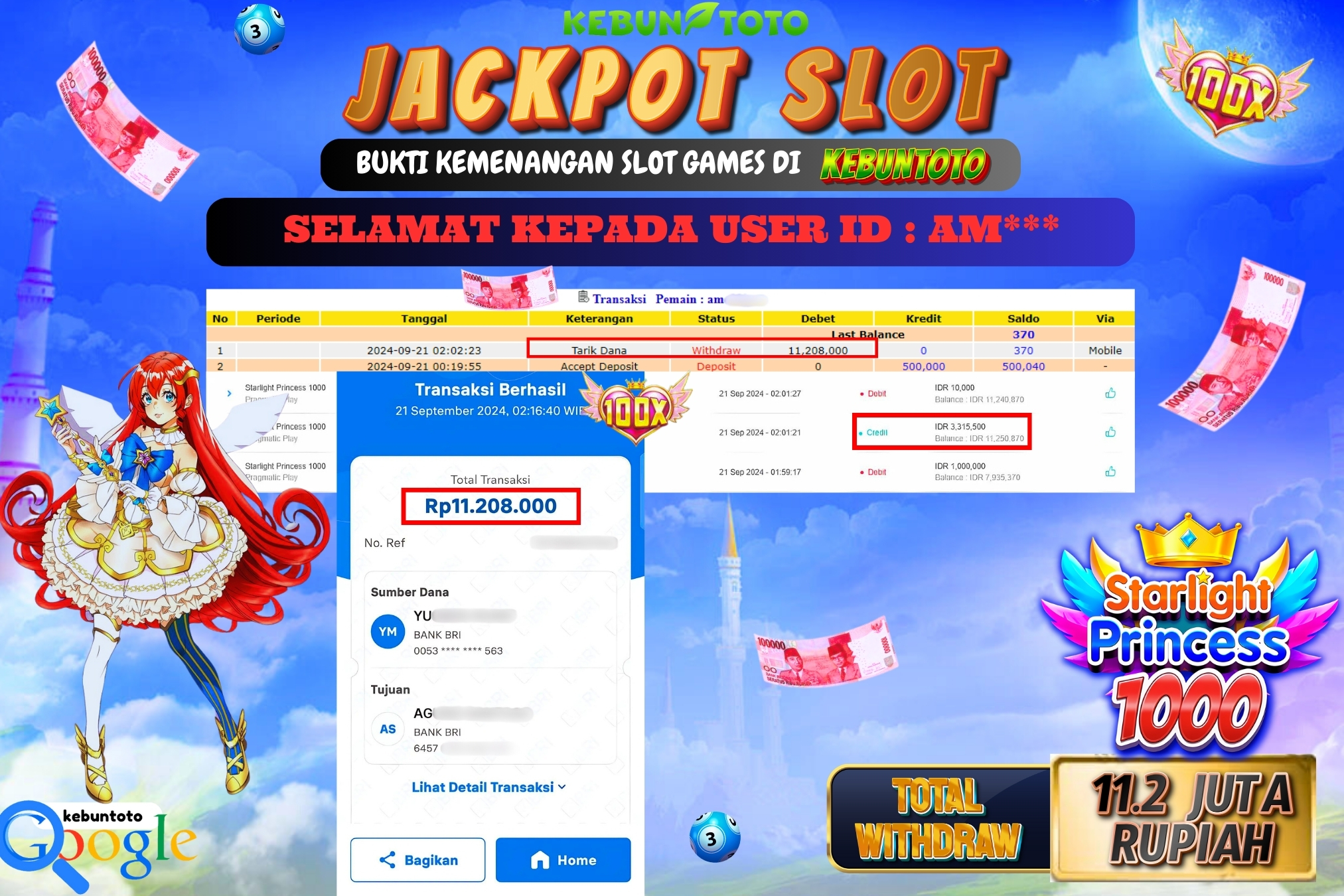 KEBUNTOTO JACKPOT SLOT STARLIGHT PRINCESS 1000 Rp.11.208.000,- LUNAS