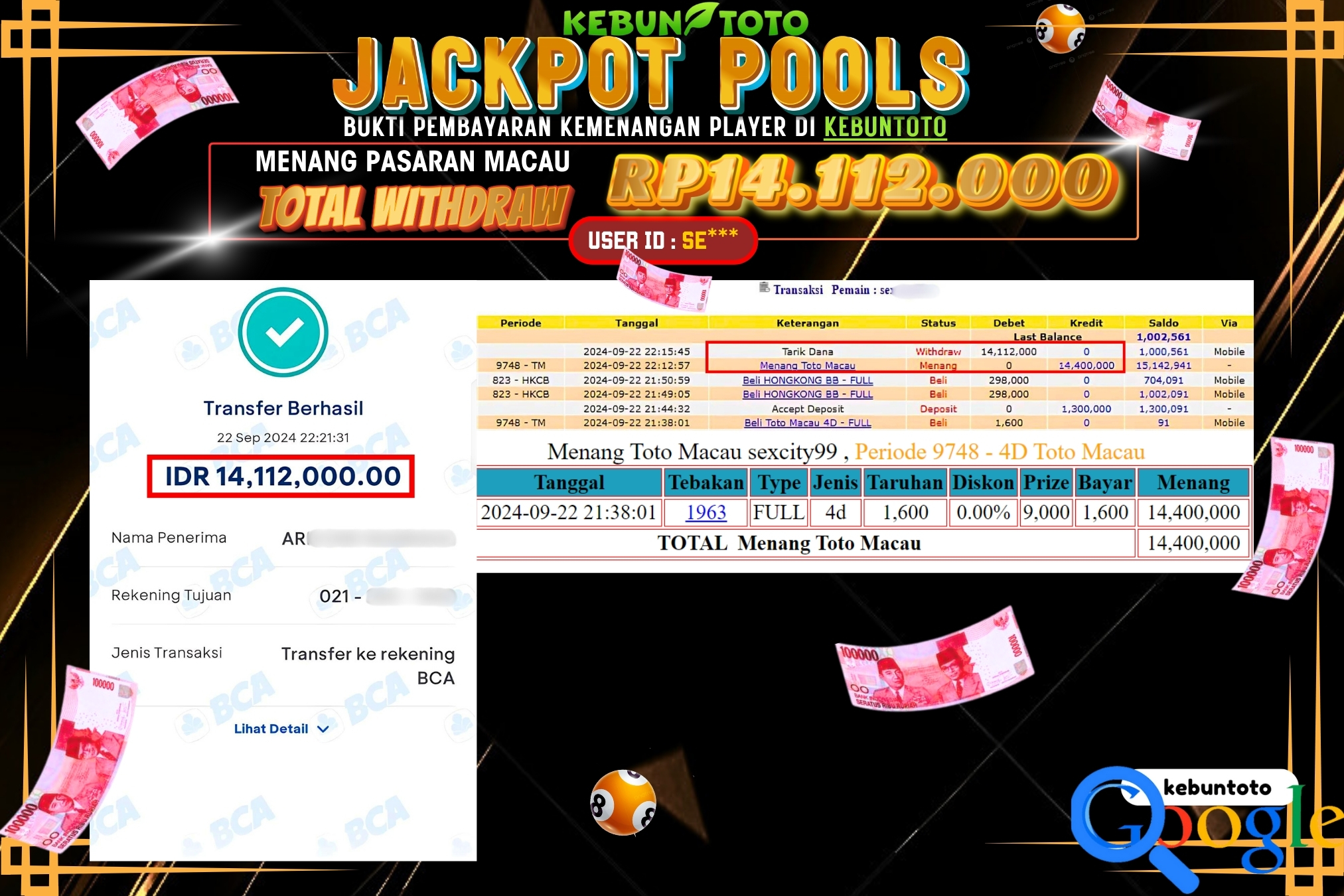 KEBUNTOTO JACKPOT TOGEL PASARAN MACAU Rp.14.112.000,- LUNAS