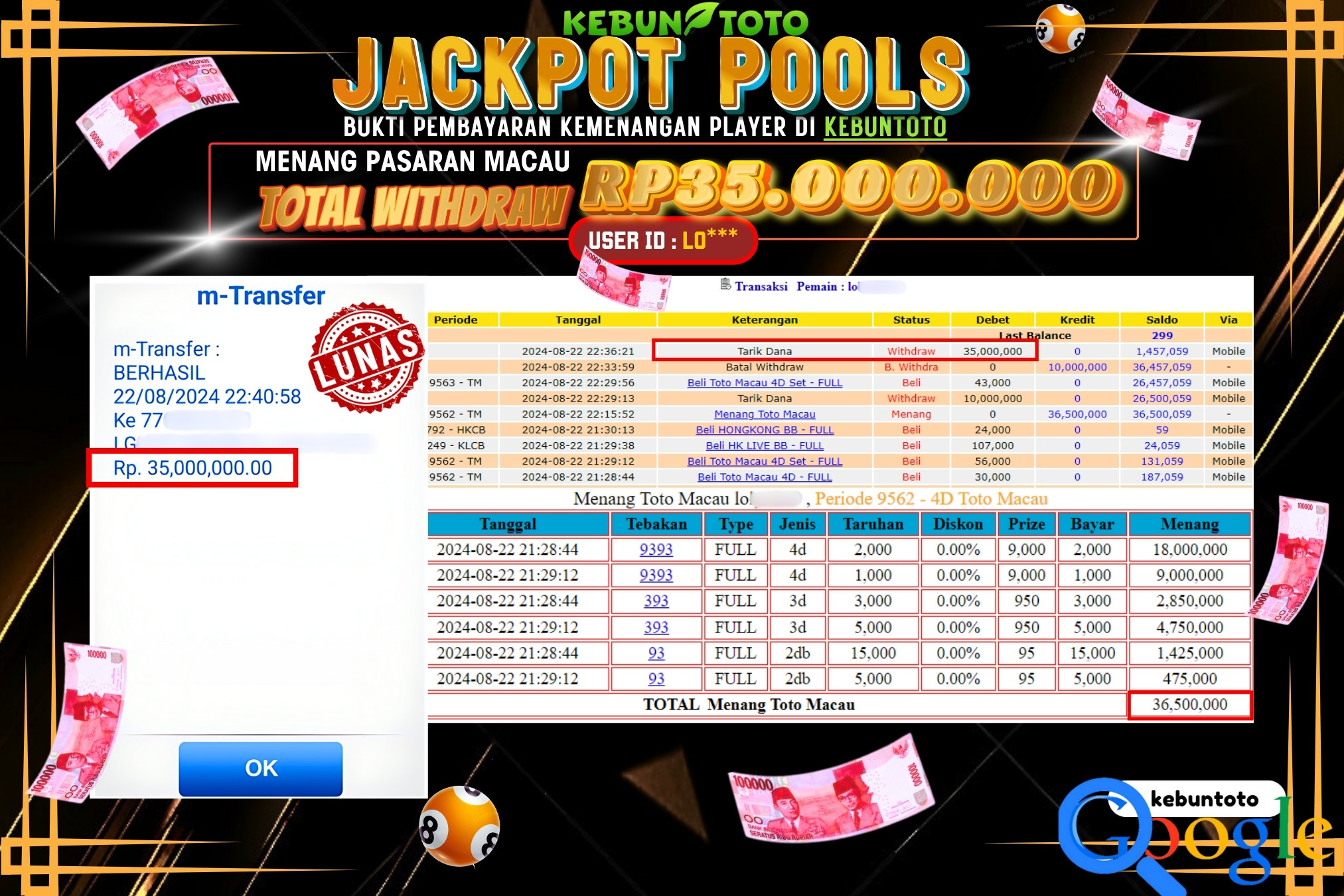 KEBUNTOTO JACKPOT TOGEL PASARAN MACAU Rp.35.000.000,- LUNAS