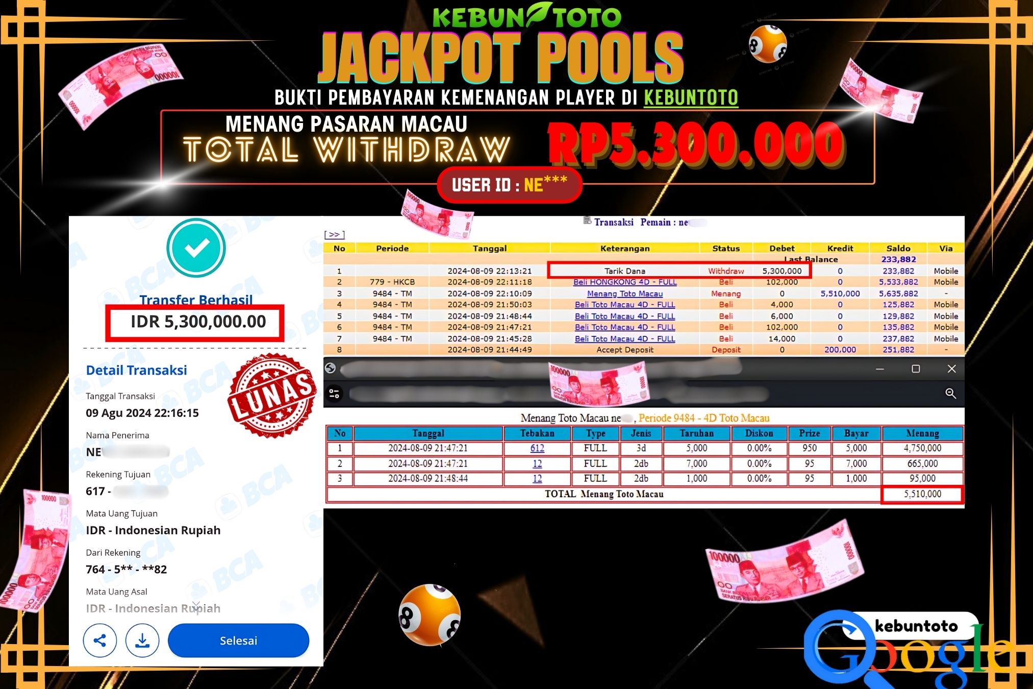 KEBUNTOTO JACKPOT TOGEL PASARAN MACAU Rp.5.300.000,- LUNAS