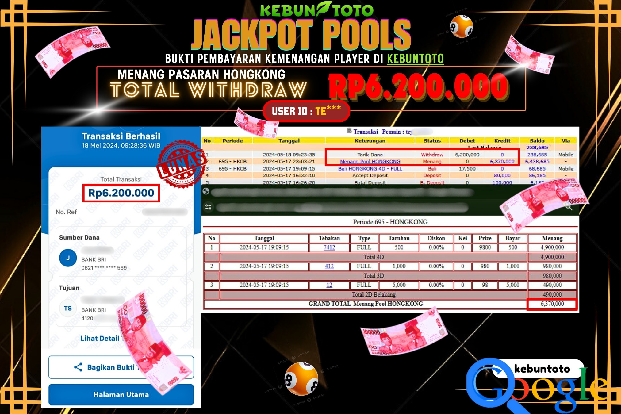 KEBUNTOTO JACKPOT TOGEL PASARAN HONGKONG Rp.6.200.000,- LUNAS