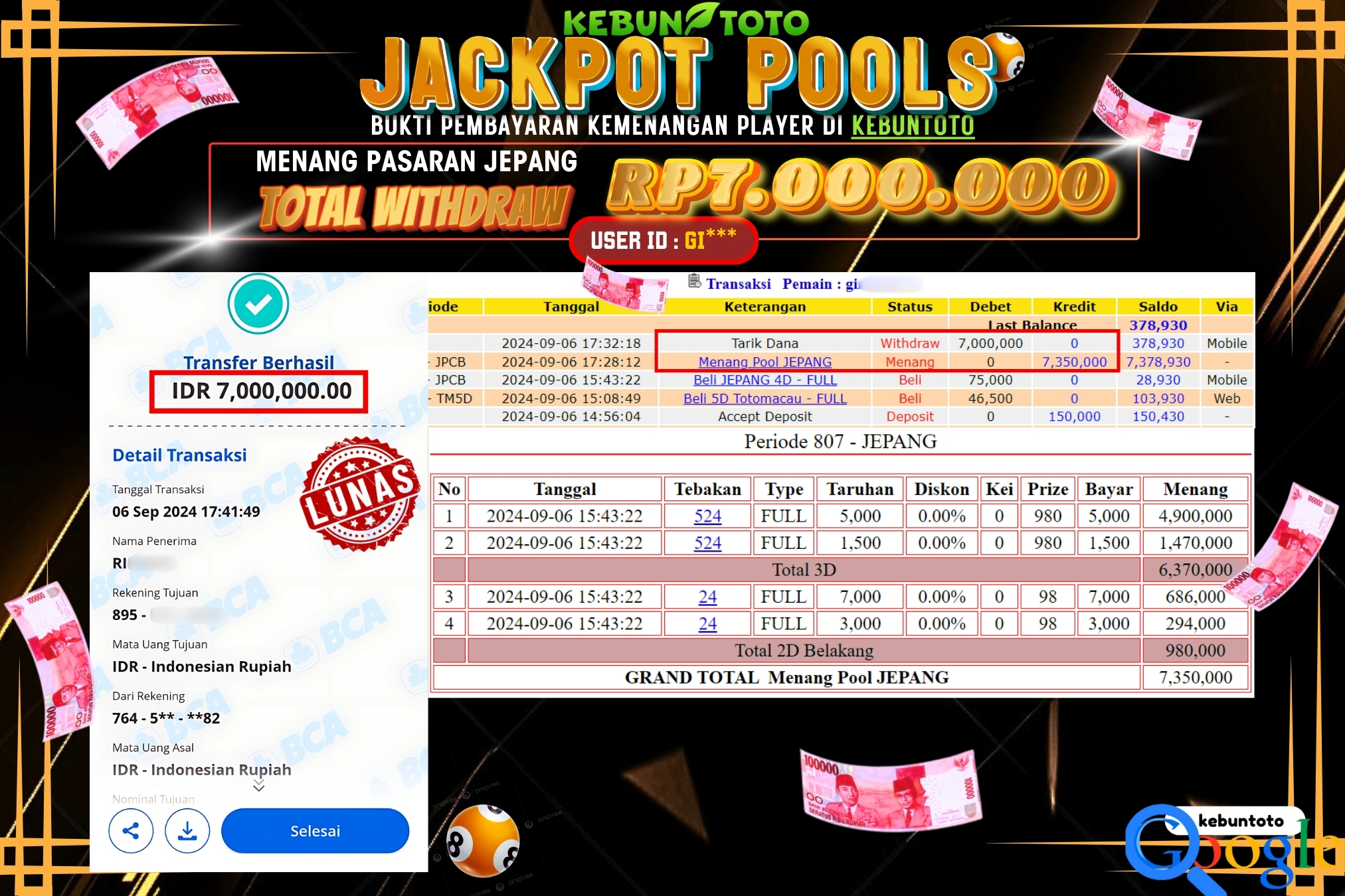 KEBUNTOTO JACKPOT TOGEL PASARAN JEPANG Rp.7.000.000,- LUNAS