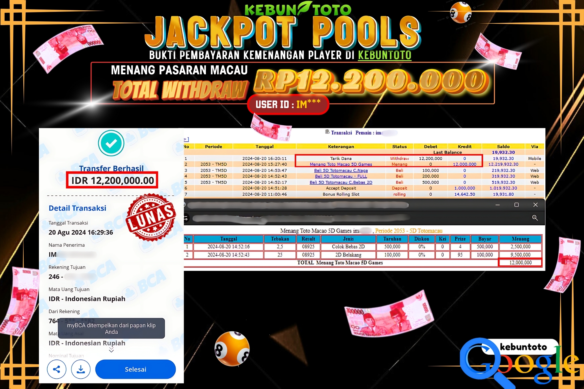 KEBUNTOTO JACKPOT TOGEL PASARAN MACAU Rp.12.200.000,- LUNAS