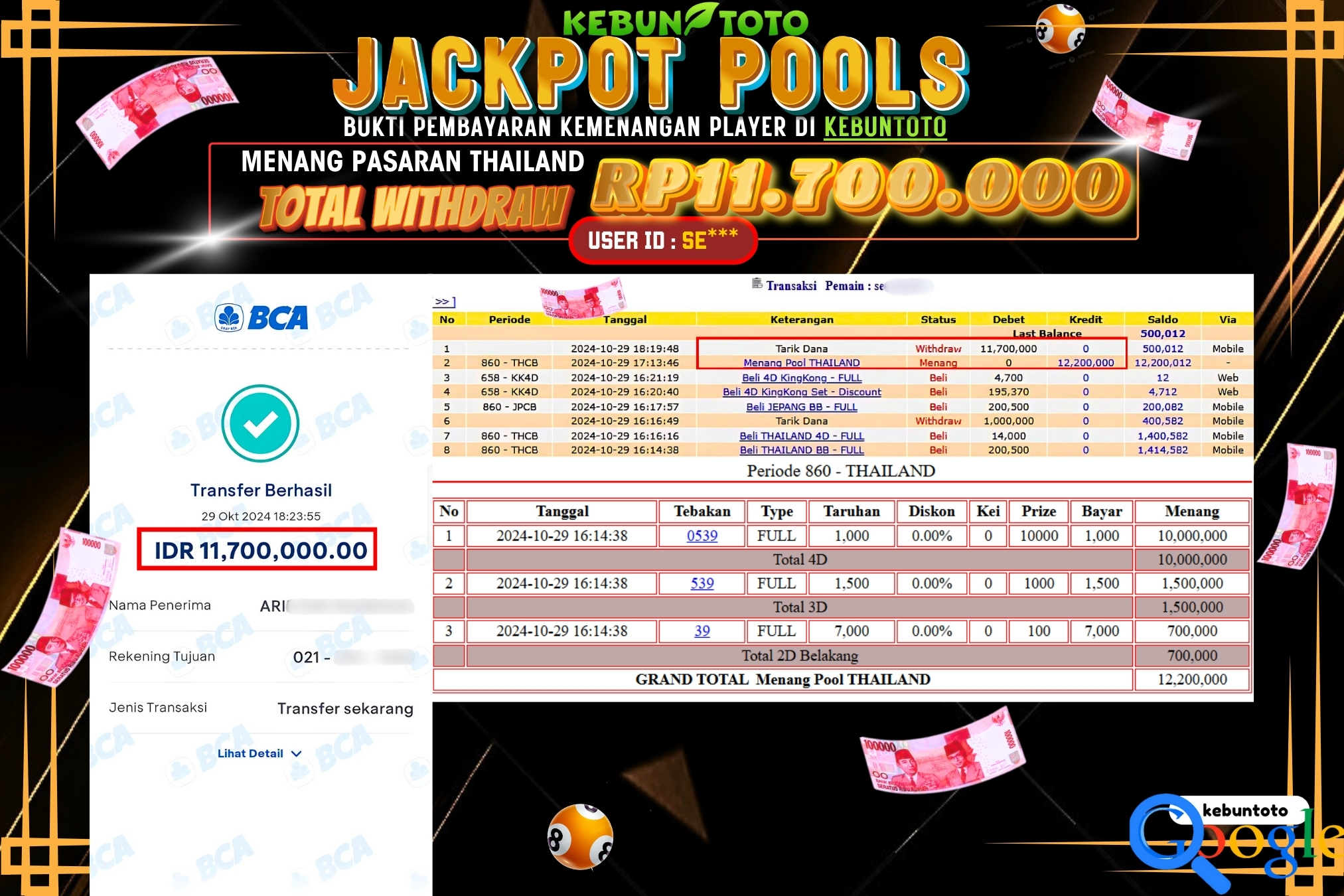 KEBUNTOTO JACKPOT TOGEL PASARAN THAILAND Rp.11.700.000,- LUNAS