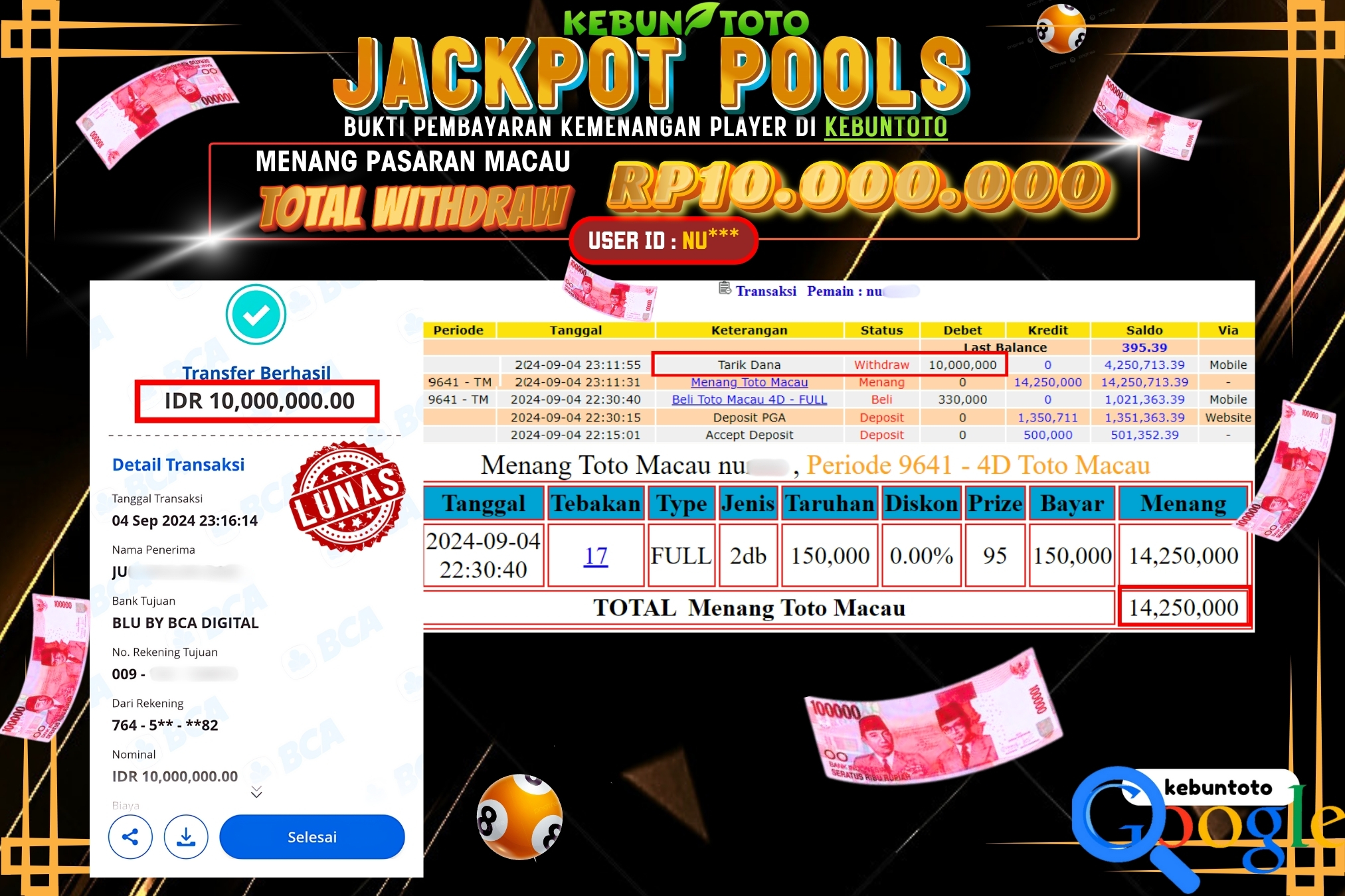 KEBUNTOTO JACKPOT TOGEL PASARAN MACAU Rp.10.000.000,- LUNAS