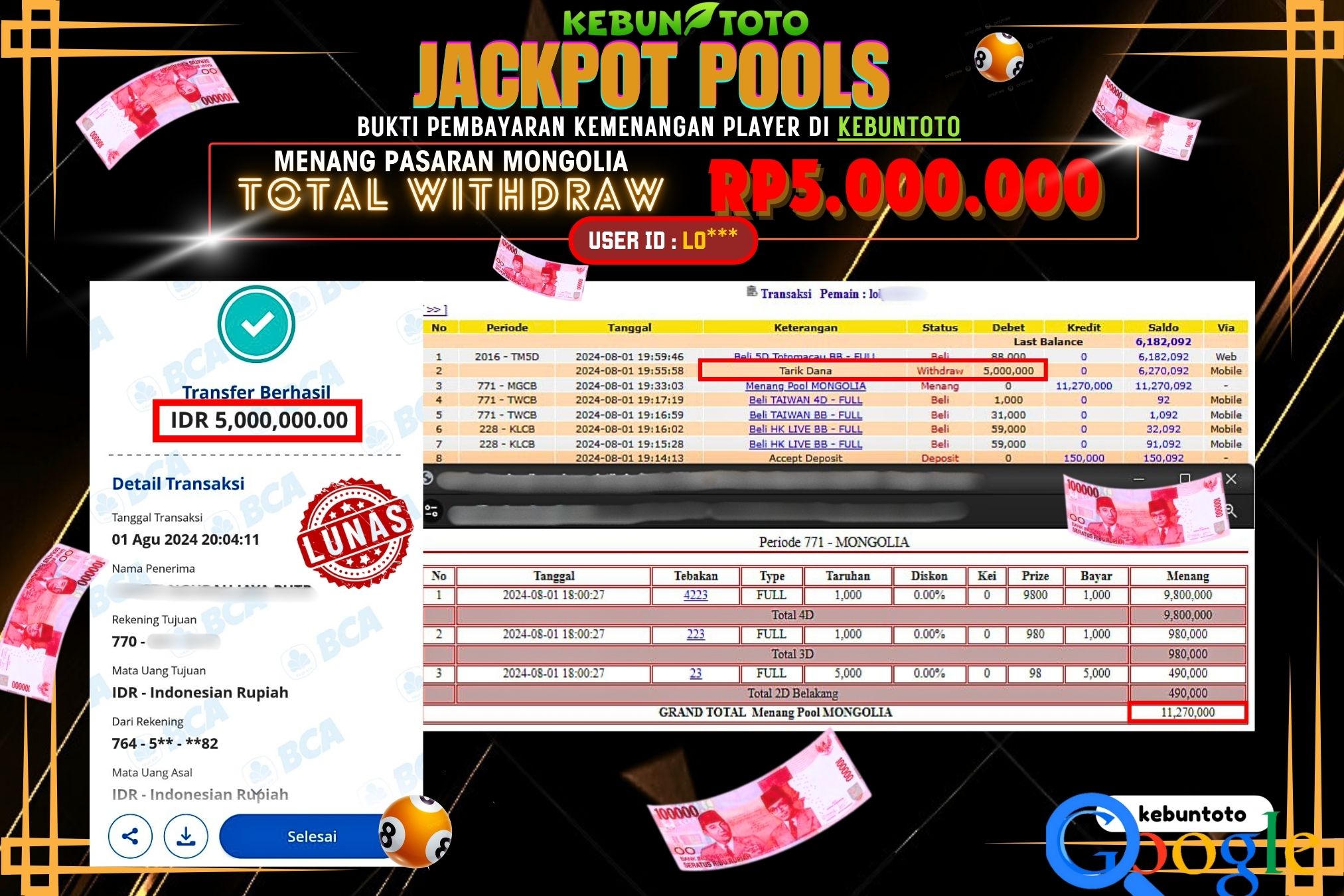 KEBUNTOTO JACKPOT TOGEL PASARAN MONGOLIA Rp.5.000.000,- LUNAS