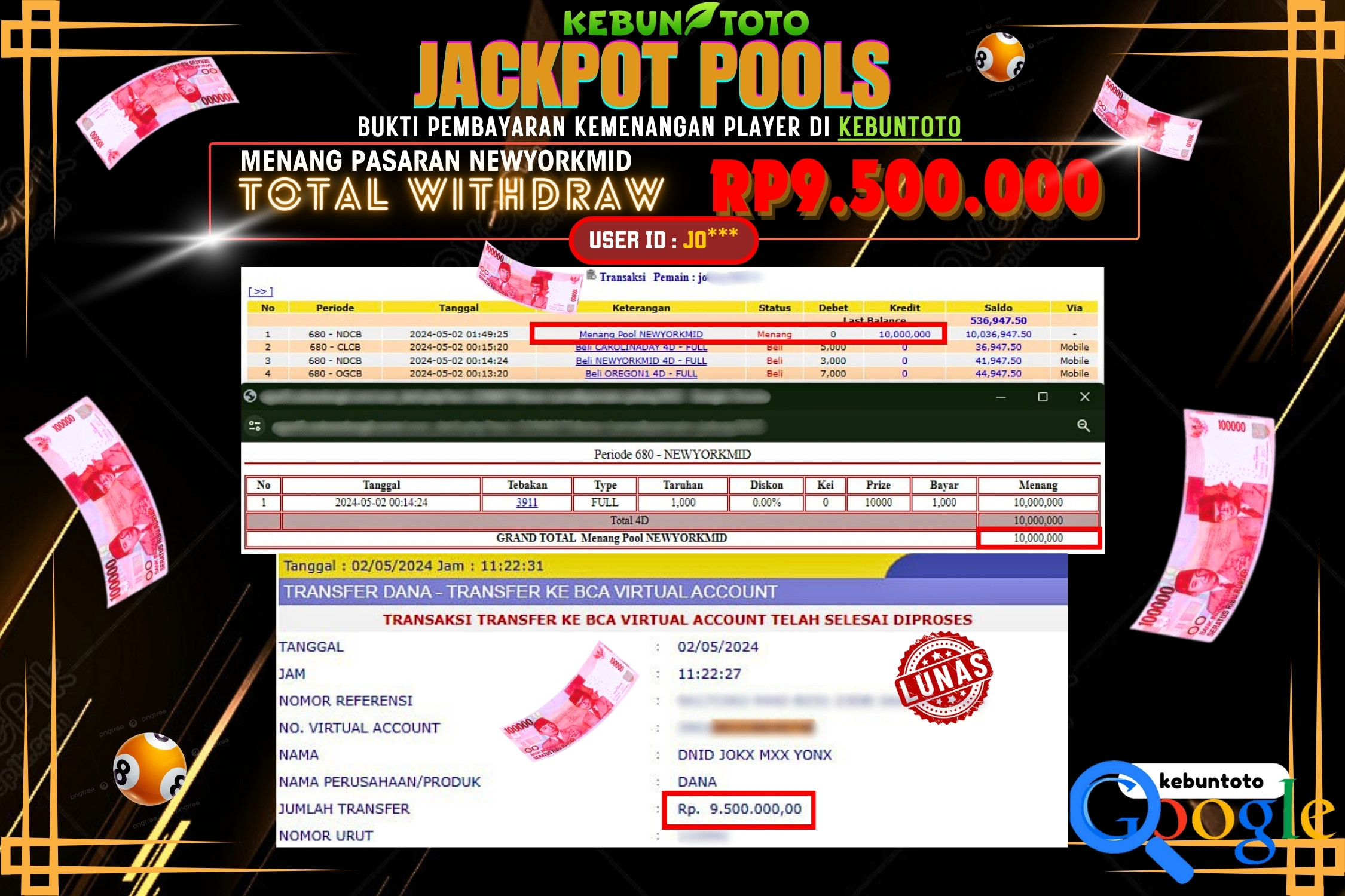 KEBUNTOTO JACKPOT TOGEL PASARAN NEWTORKMID Rp.9.500.000,- LUNAS