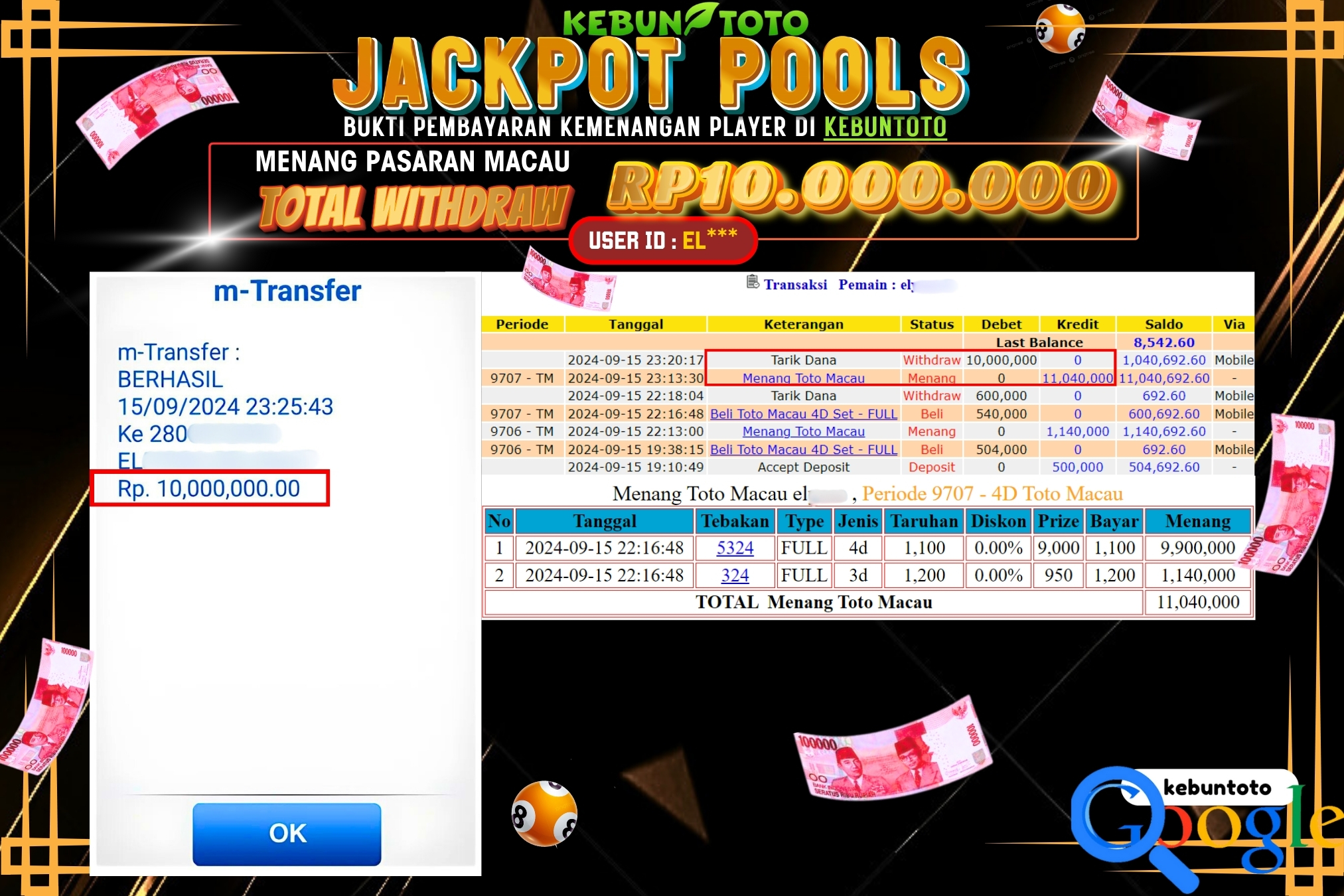 KEBUNTOTO JACKPOT TOGEL PASARAN MACAU Rp.10.000.000,- LUNAS