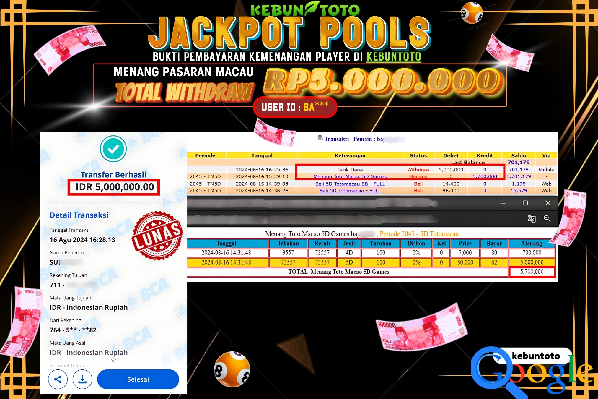KEBUNTOTO JACKPOT TOGEL PASARAN MACAU Rp.5.000.000,- LUNAS
