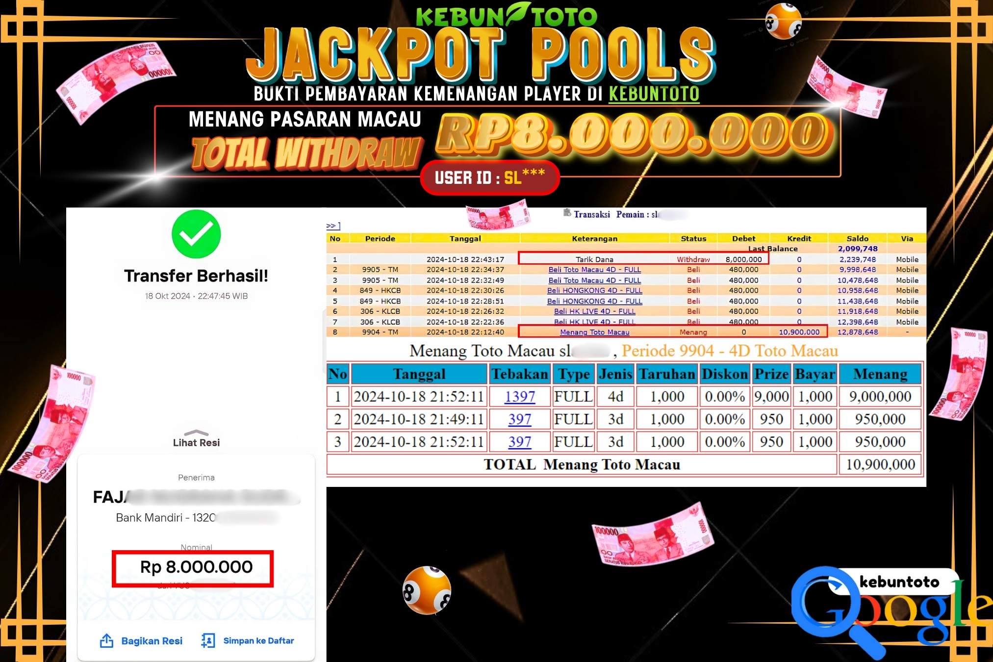 KEBUNTOTO JACKPOT TOGEL PASARAN MACAU Rp.8.000.000,- LUNAS