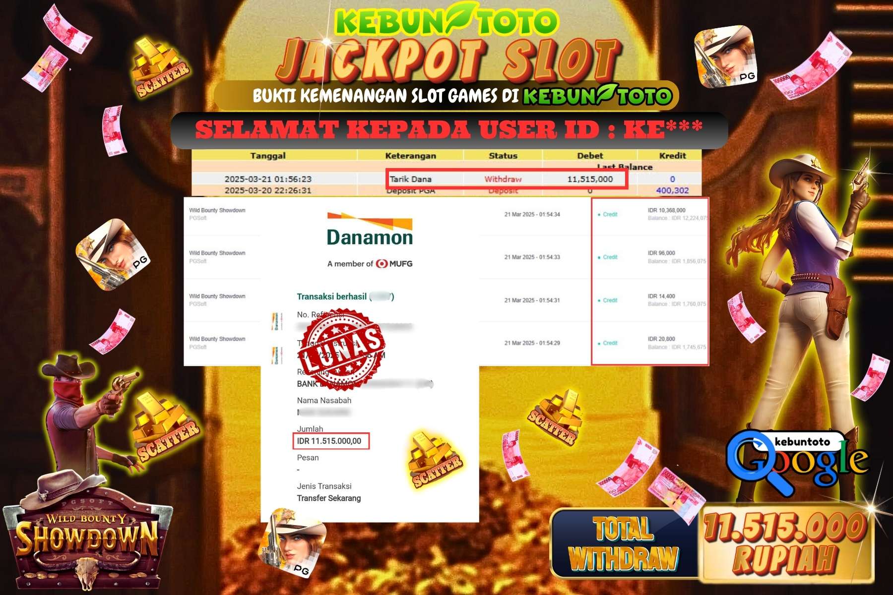 KEBUNTOTO JACKPOT, SLOT WILD BOUNTY SHOWDOWN Sebesar Rp 11.515.000,- LUNAS