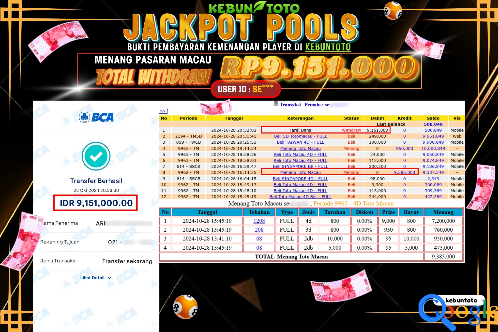 KEBUNTOTO JACKPOT TOGEL PASARAN MACAU Rp.9.151.000,- LUNAS