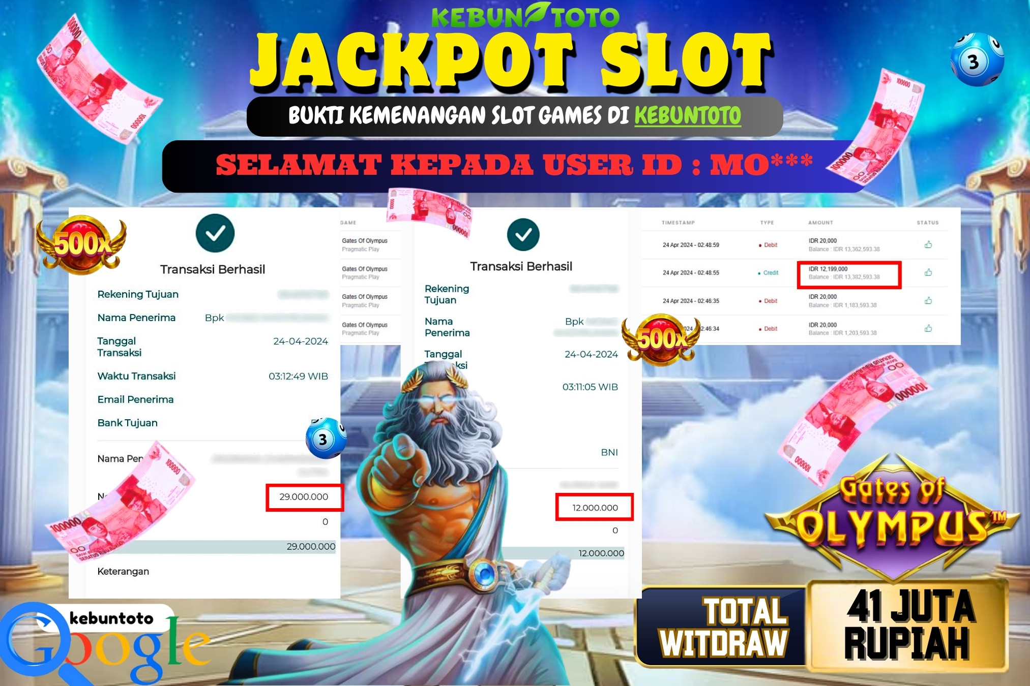 KEBUNTOTO JACKPOT SLOT  GATES OF OLYMPUS Rp.41.000.000,- LUNAS