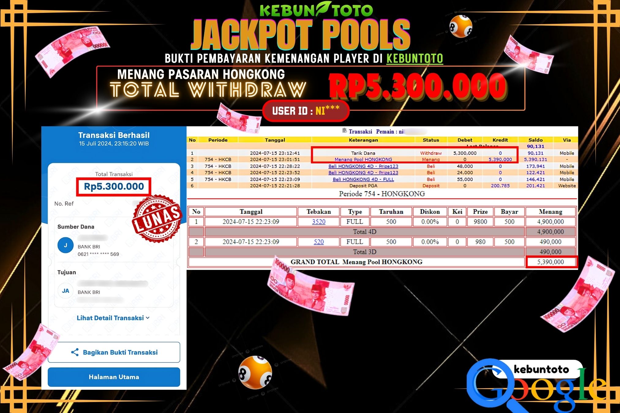 KEBUNTOTO JACKPOT TOGEL PASARAN HONGKONG Rp.5.300.000,- LUNAS
