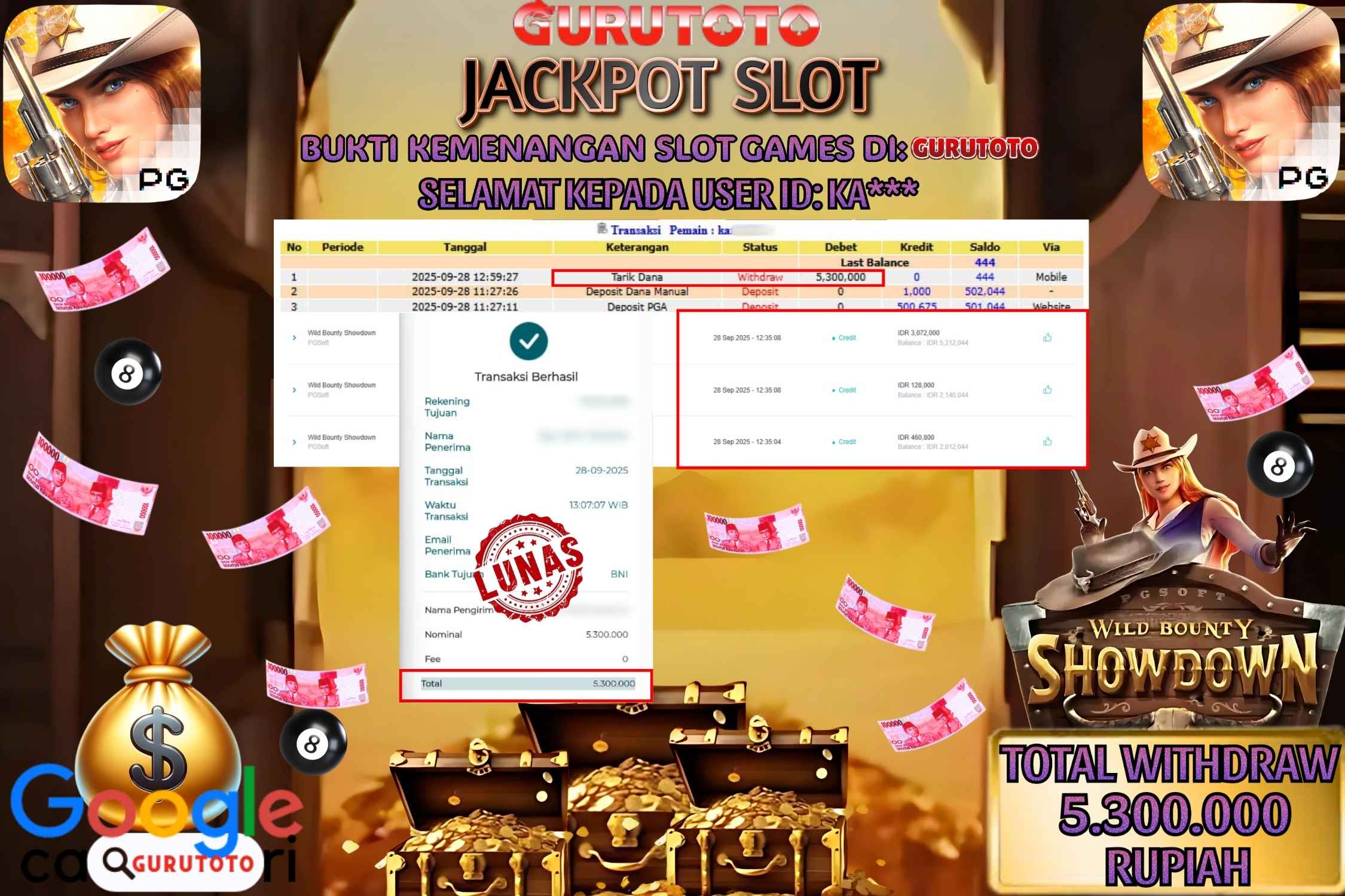 Bukti Kemenangan Rp 5.300.000 SLOT WILD BOUNTY SHOWDOWN di GURUTOTO!