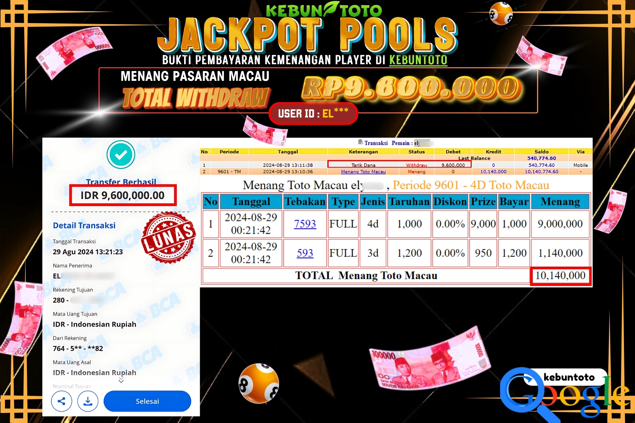 KEBUNTOTO JACKPOT TOGEL PASARAN MACAU Rp.9.600.000,- LUNAS