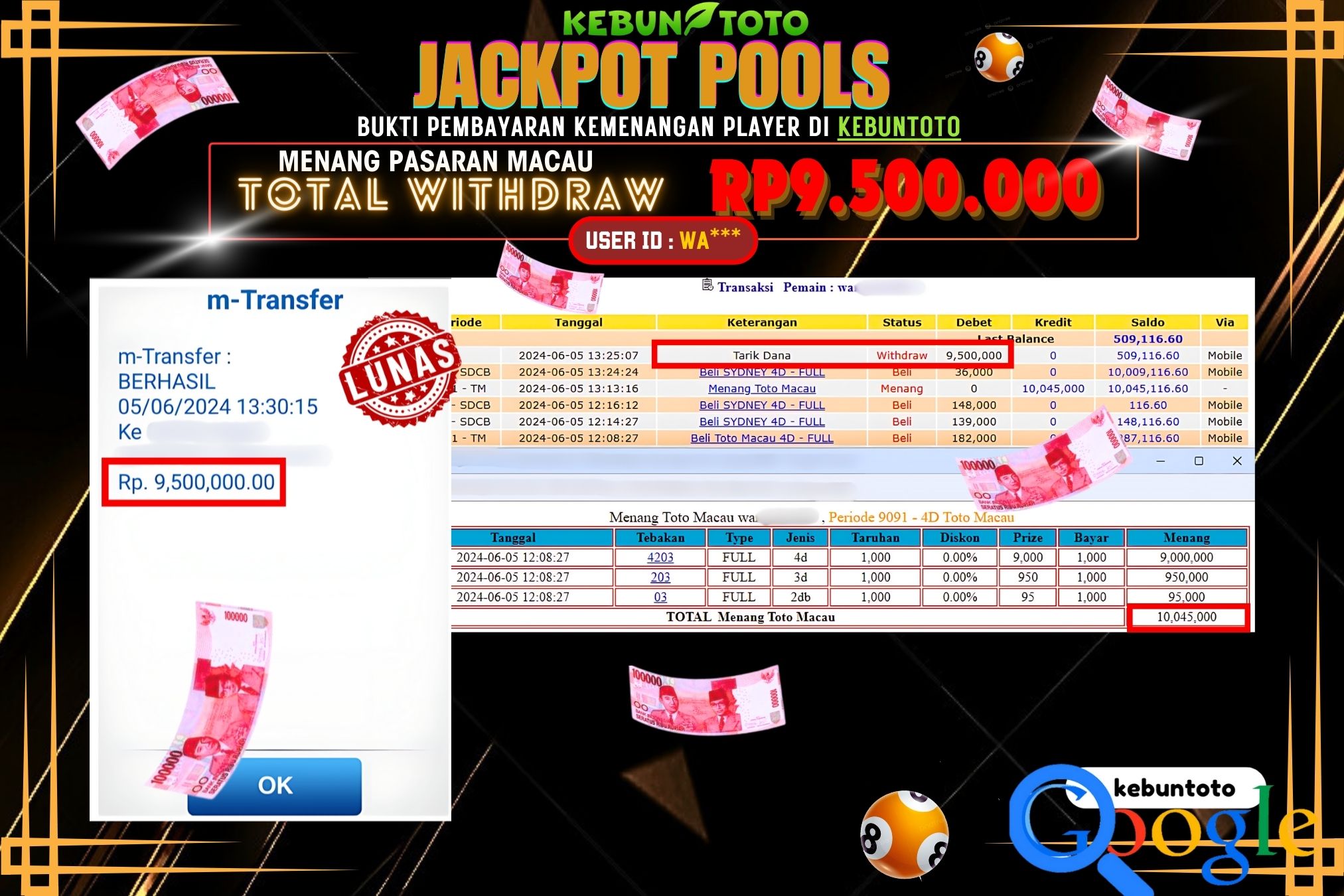 KEBUNTOTO JACKPOT TOGEL PASARAN MACAU Rp.9.500.000,- LUNAS