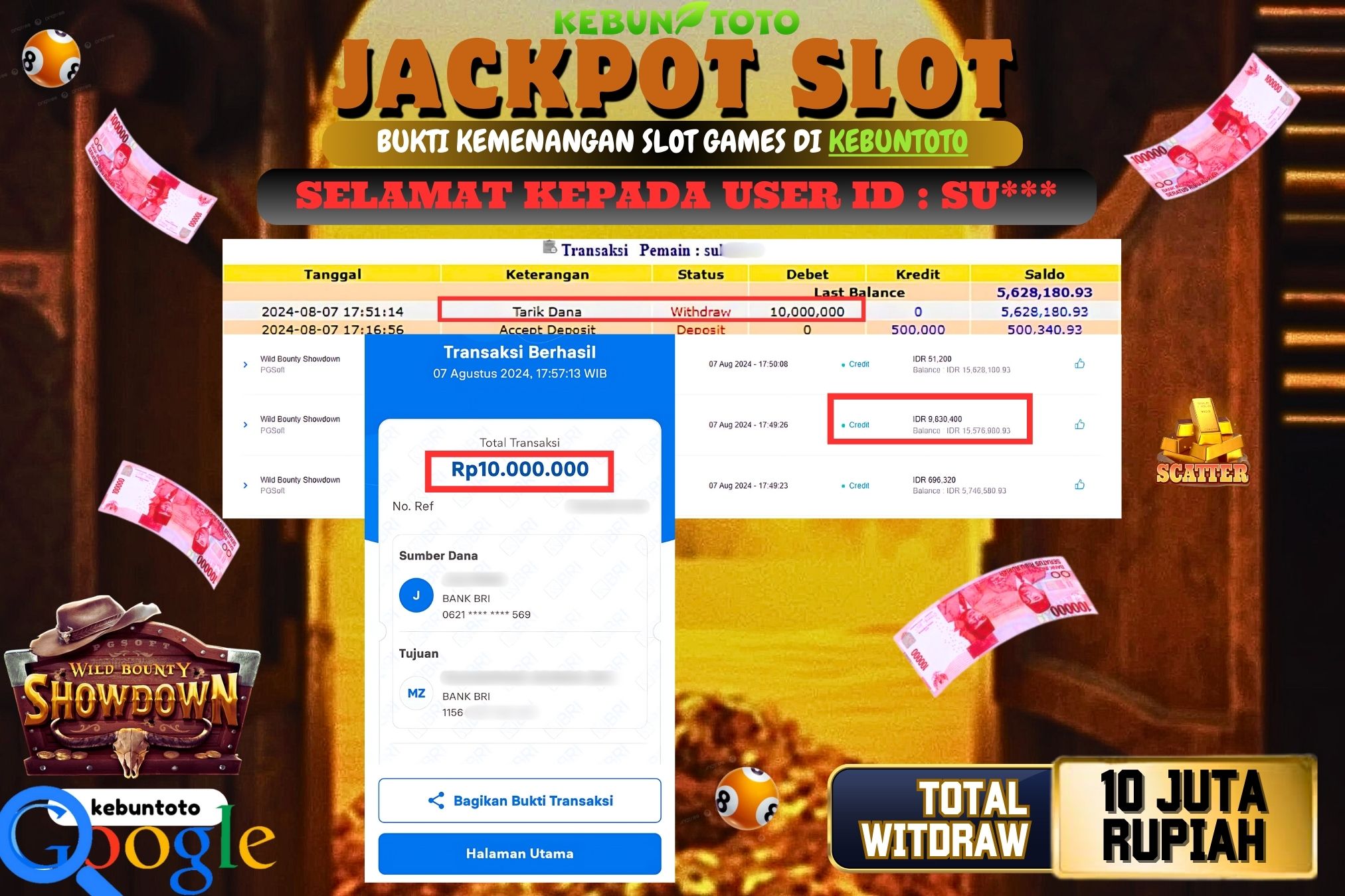 KEBUNTOTO JACKPOT SLOT WILD BOUNTY SHOWDOWN Rp.10.000.000,- LUNAS