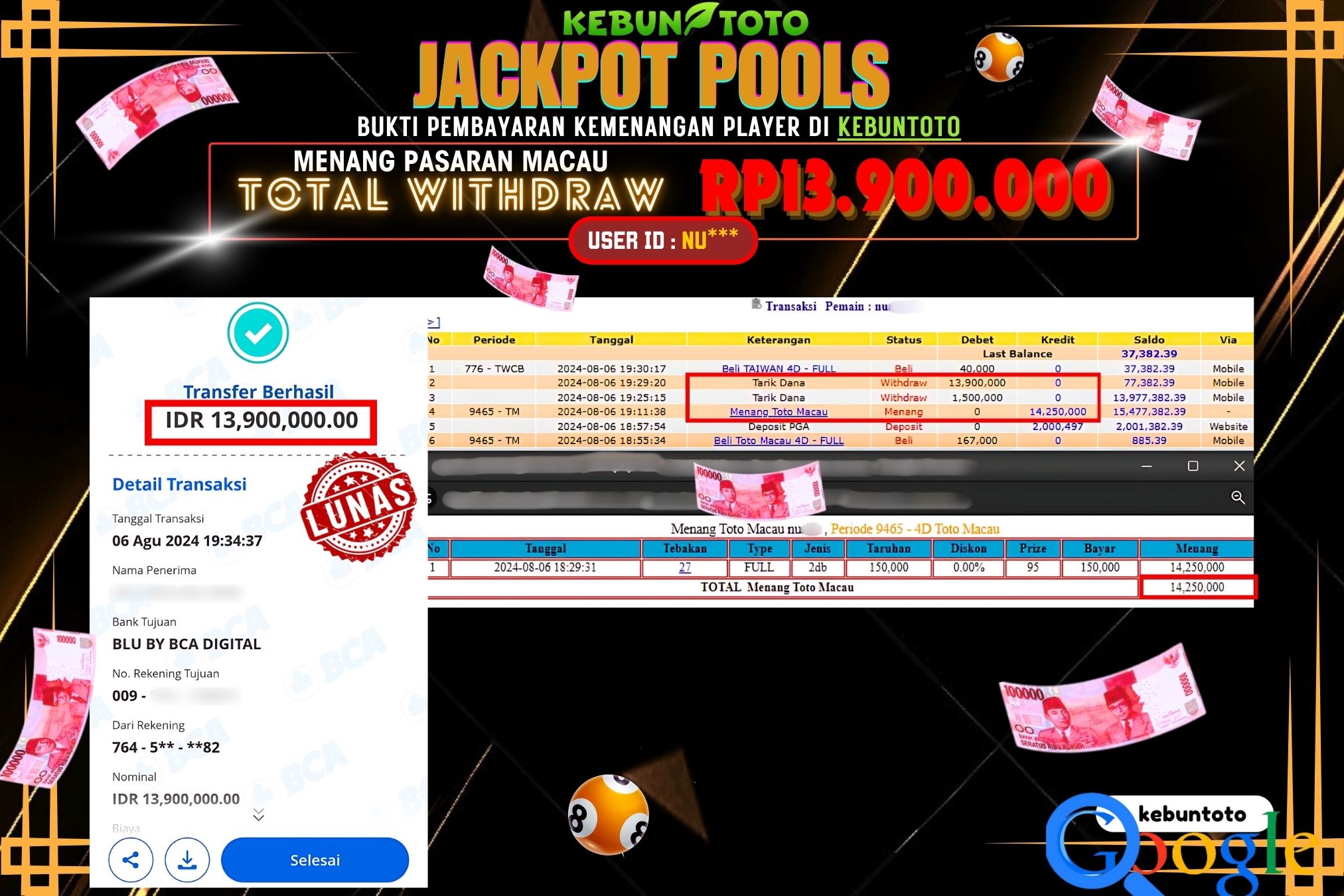 KEBUNTOTO JACKPOT TOGEL PASARAN MACAU Rp.13.900.000,- LUNAS