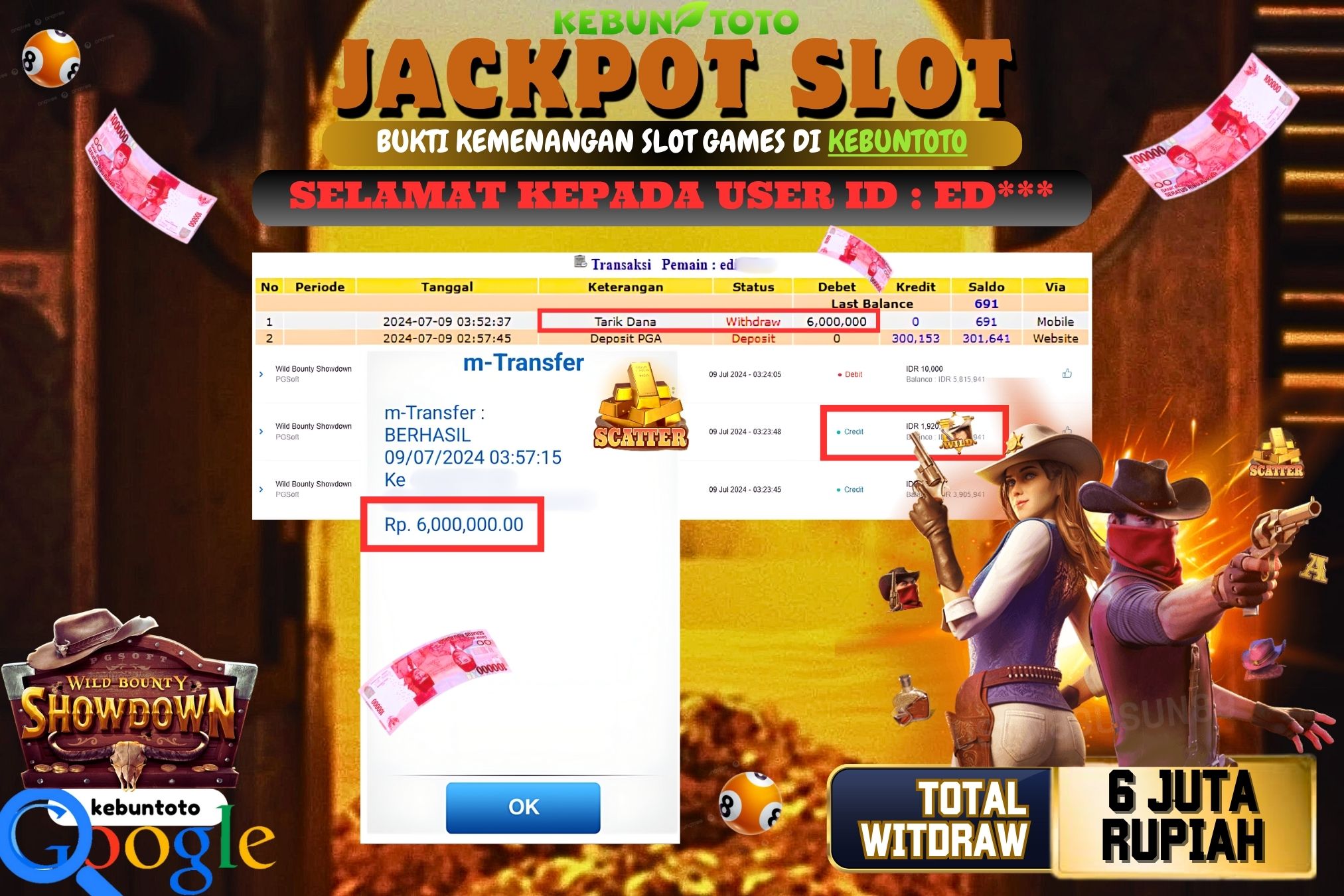 KEBUNTOTO JACKPOT SLOT WILD BOUNTY SHOWDOWN Rp.6.000.000,- LUNAS