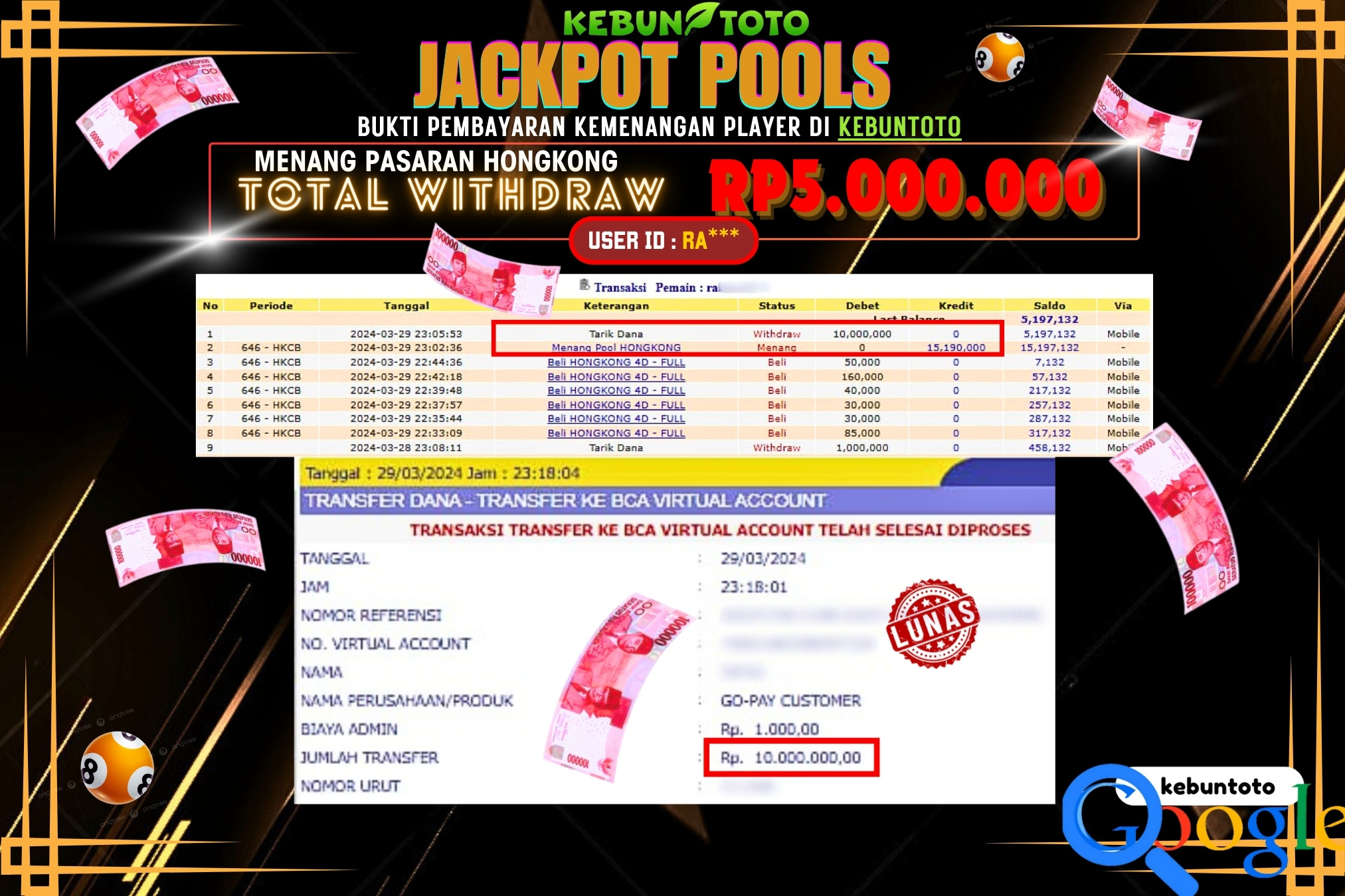 KEBUNTOTO JACKPOT TOGEL PASARAN HONGKONG Rp.5.000.000,- LUNAS