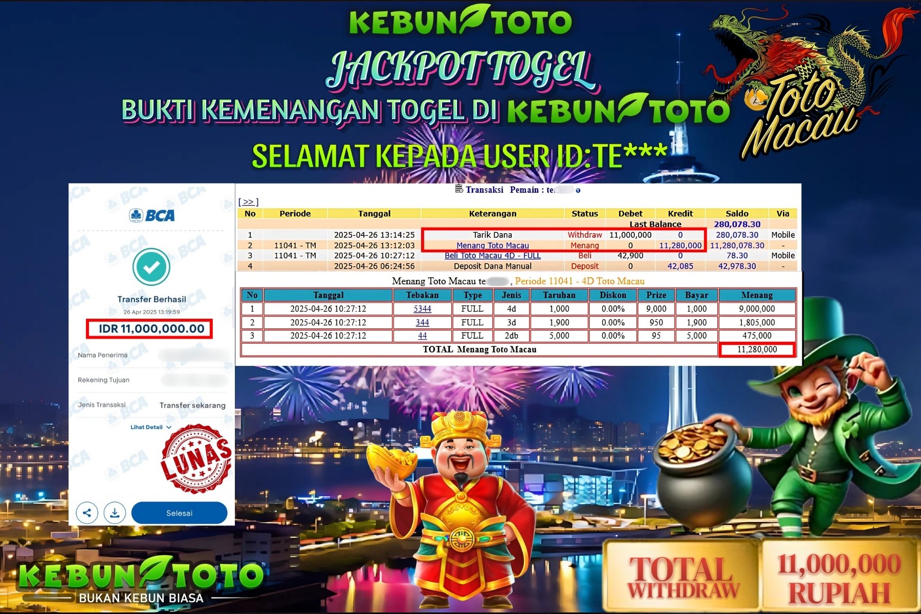 KEBUNTOTO JACKPOT, TOGEL TOTO MACAU  Rp 11.000.000,- LUNAS