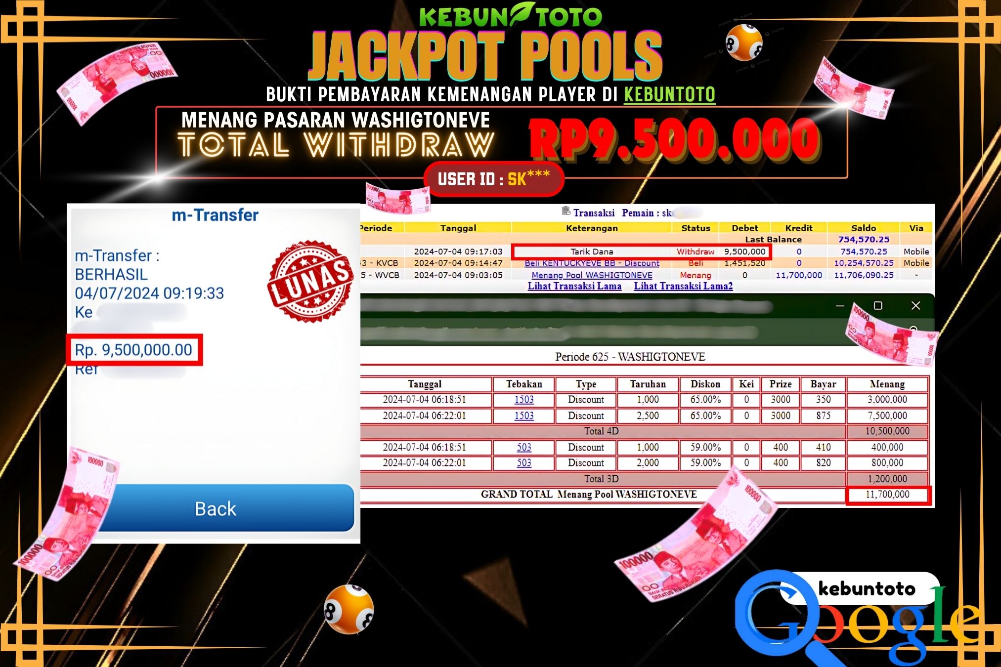 KEBUNTOTO JACKPOT TOGEL PASARAN WASHIGTONEVE Rp.9.500.000,- LUNAS