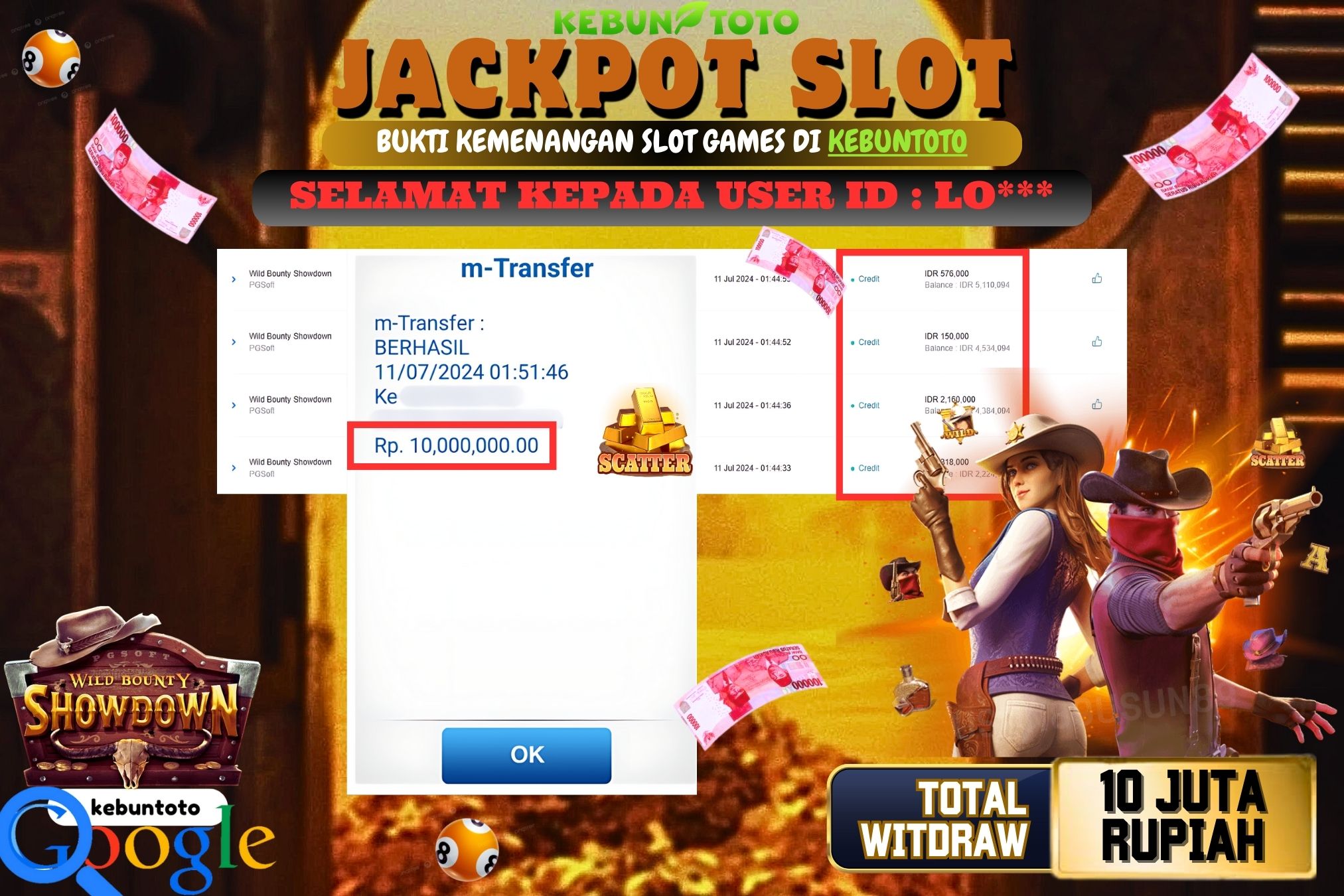 KEBUNTOTO JACKPOT SLOT WILD BOUNTY SHOWDOWN Rp.10.000.000,- LUNAS