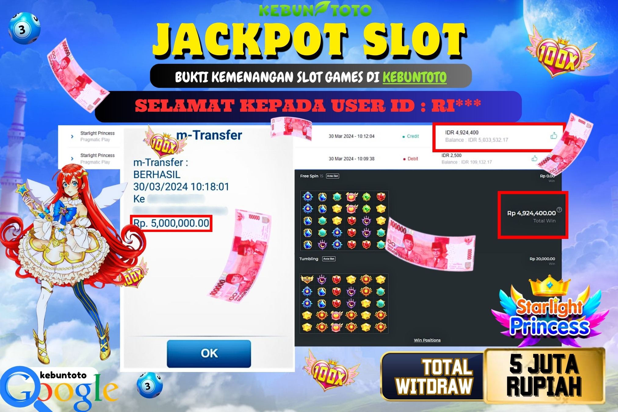KEBUNTOTO JACKPOT SLOT STARLIGHT PRINCESS Rp.5.000.000,- LUNAS