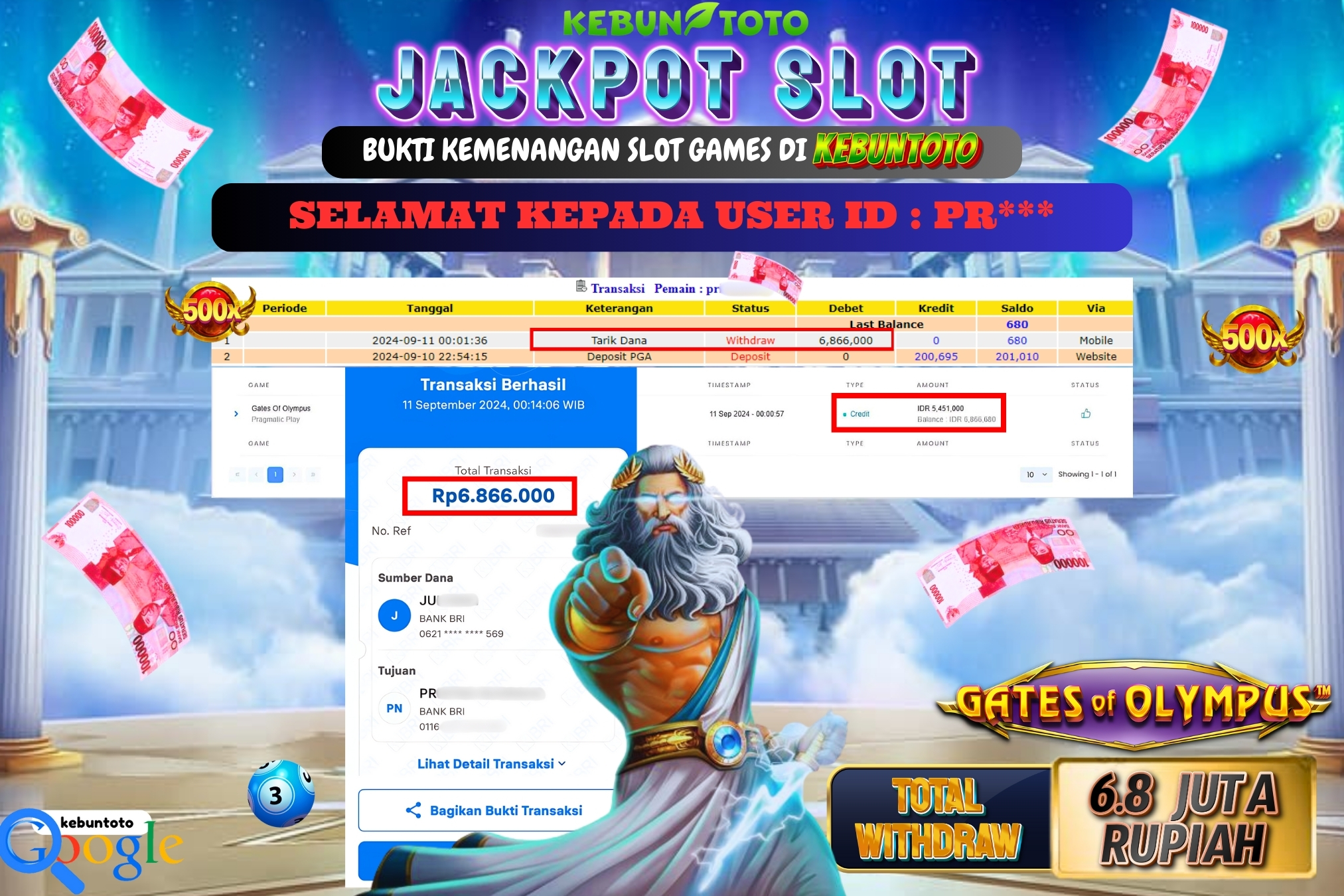 KEBUNTOTO JACKPOT SLOT GATES OF OLYMPUS Rp.6.866.000,- LUNAS
