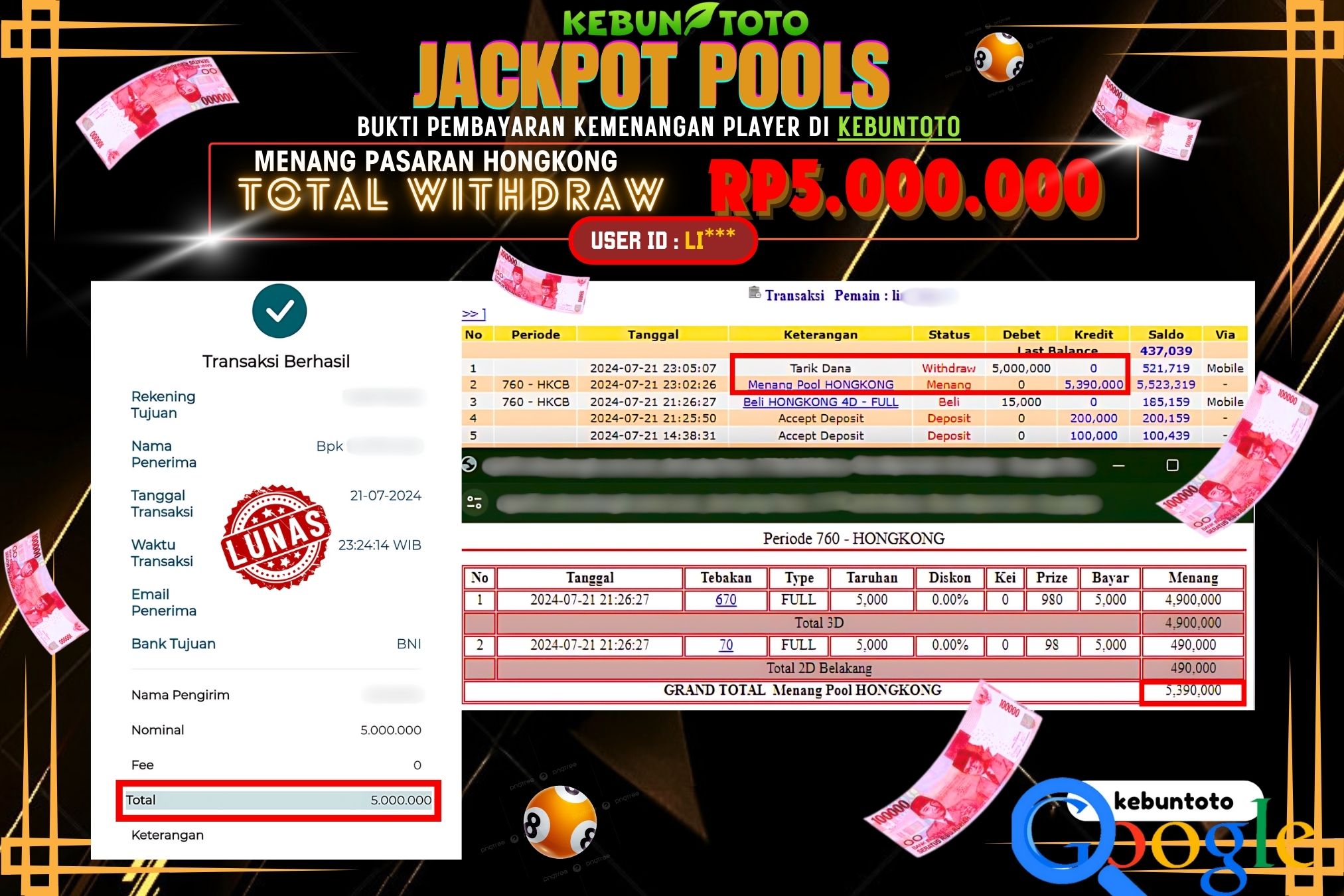 KEBUNTOTO JACKPOT TOGEL PASARAN HONGKONG Rp.5.000.000,- LUNAS