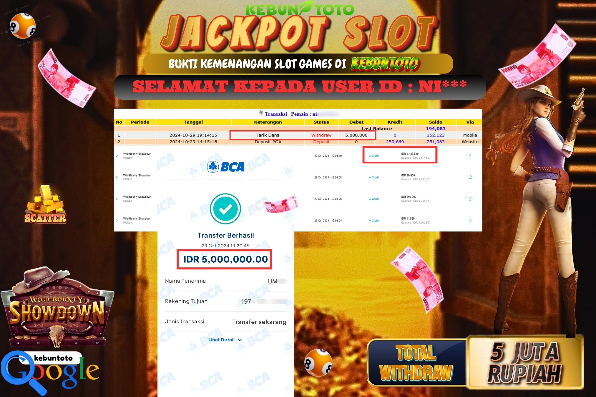 KEBUNTOTO JACKPOT SLOT WILD BOUNTY SHOWDOWN Rp.5.000.000,- LUNAS
