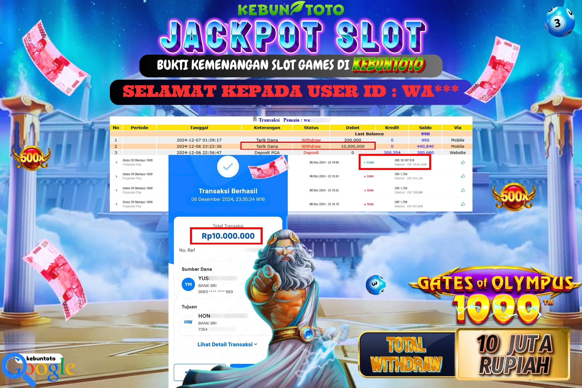 KEBUNTOTO JACKPOT SLOT GATES OF OLYMPUS 1000 Rp.10.000.000,- LUNAS