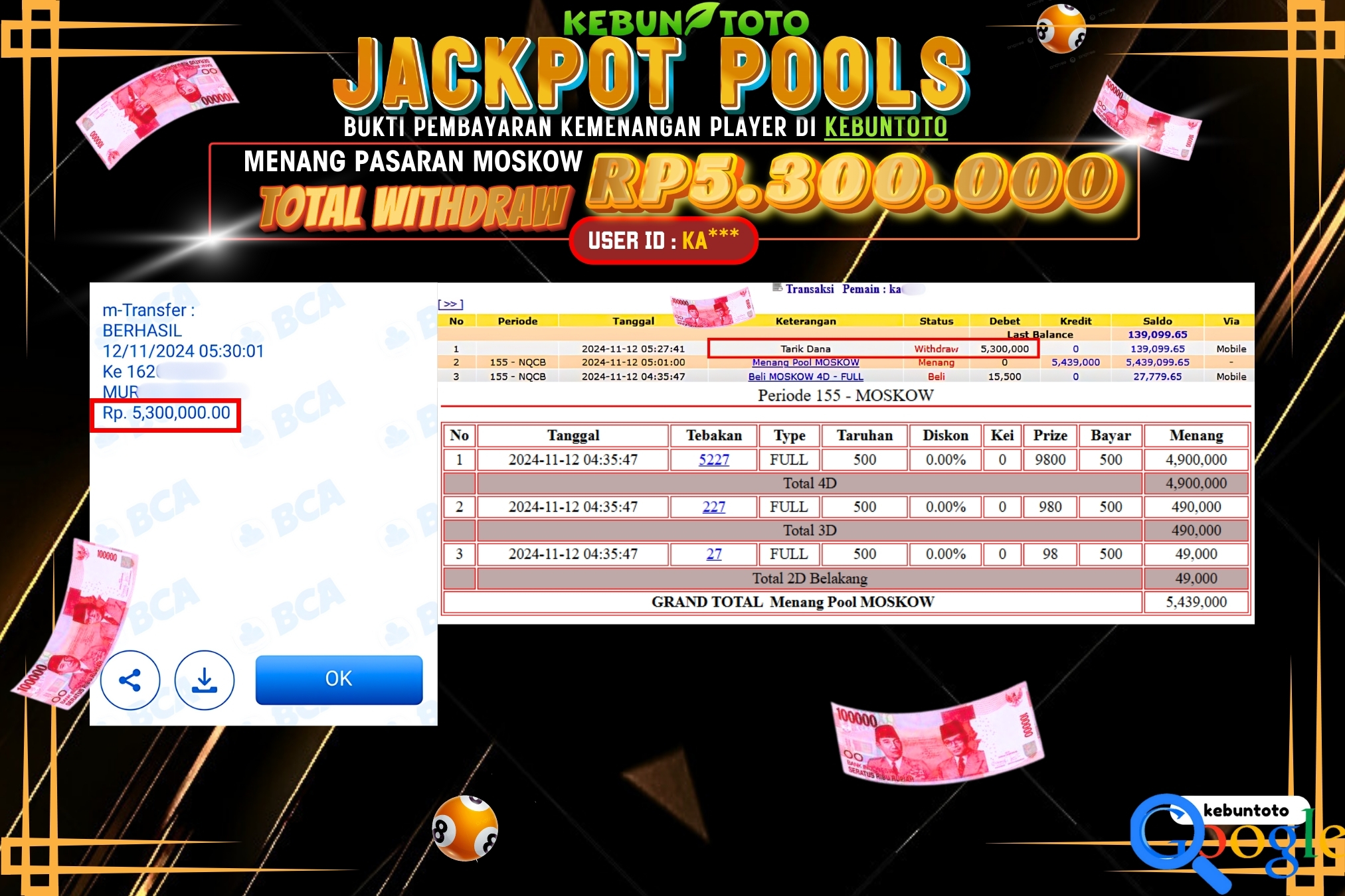 KEBUNTOTO JACKPOT TOGEL PASARAN MACAU Rp.5.300.000,- LUNAS