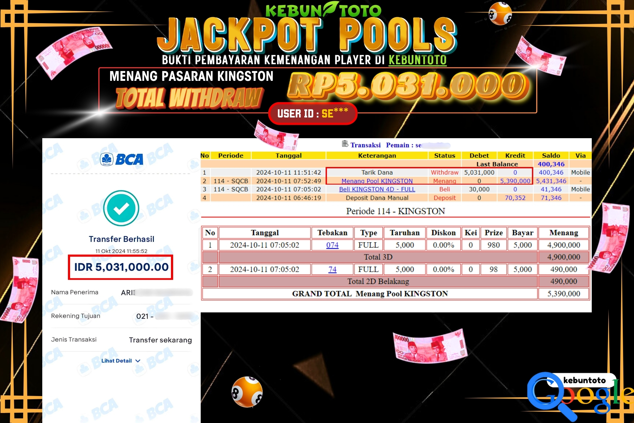 KEBUNTOTO JACKPOT TOGEL PASARAN KINGSTON Rp.5.031.000,- LUNAS