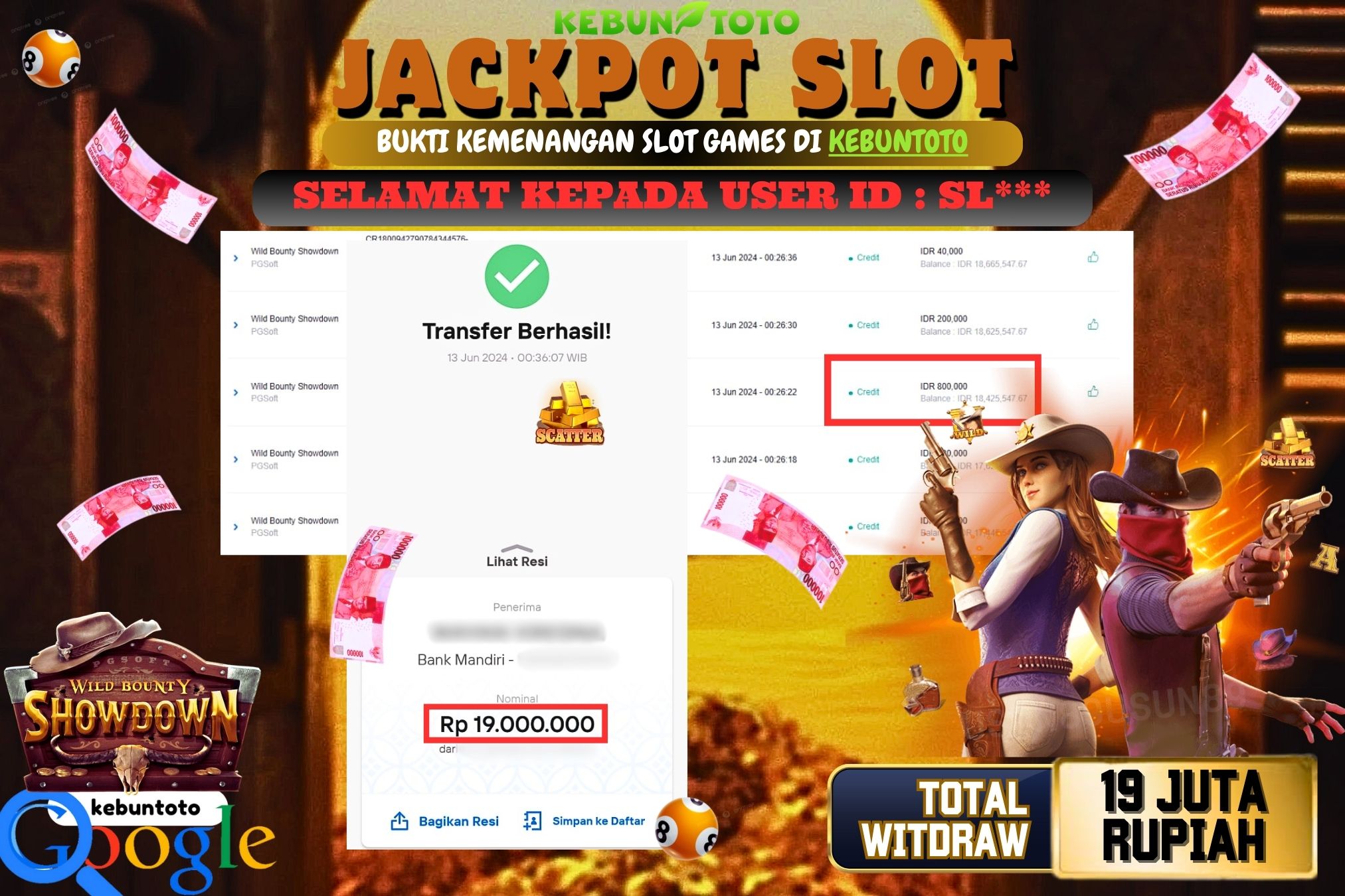 KEBUNTOTO JACKPOT SLOT WILD BOUNTY SHOWDOWN Rp.19.000.000,- LUNAS