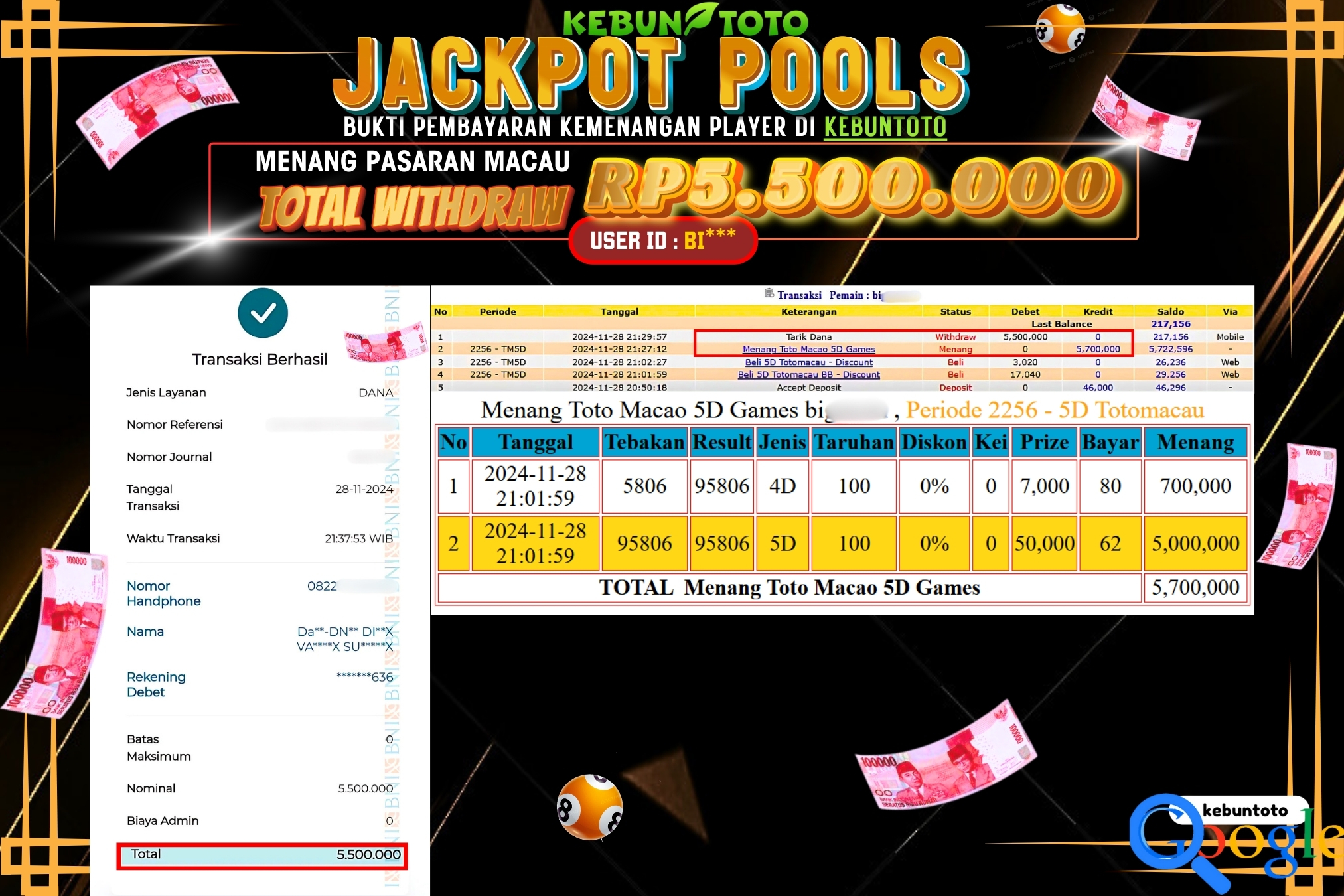 KEBUNTOTO JACKPOT TOGEL PASARAN MACAU Rp.5.500.000,- LUNAS