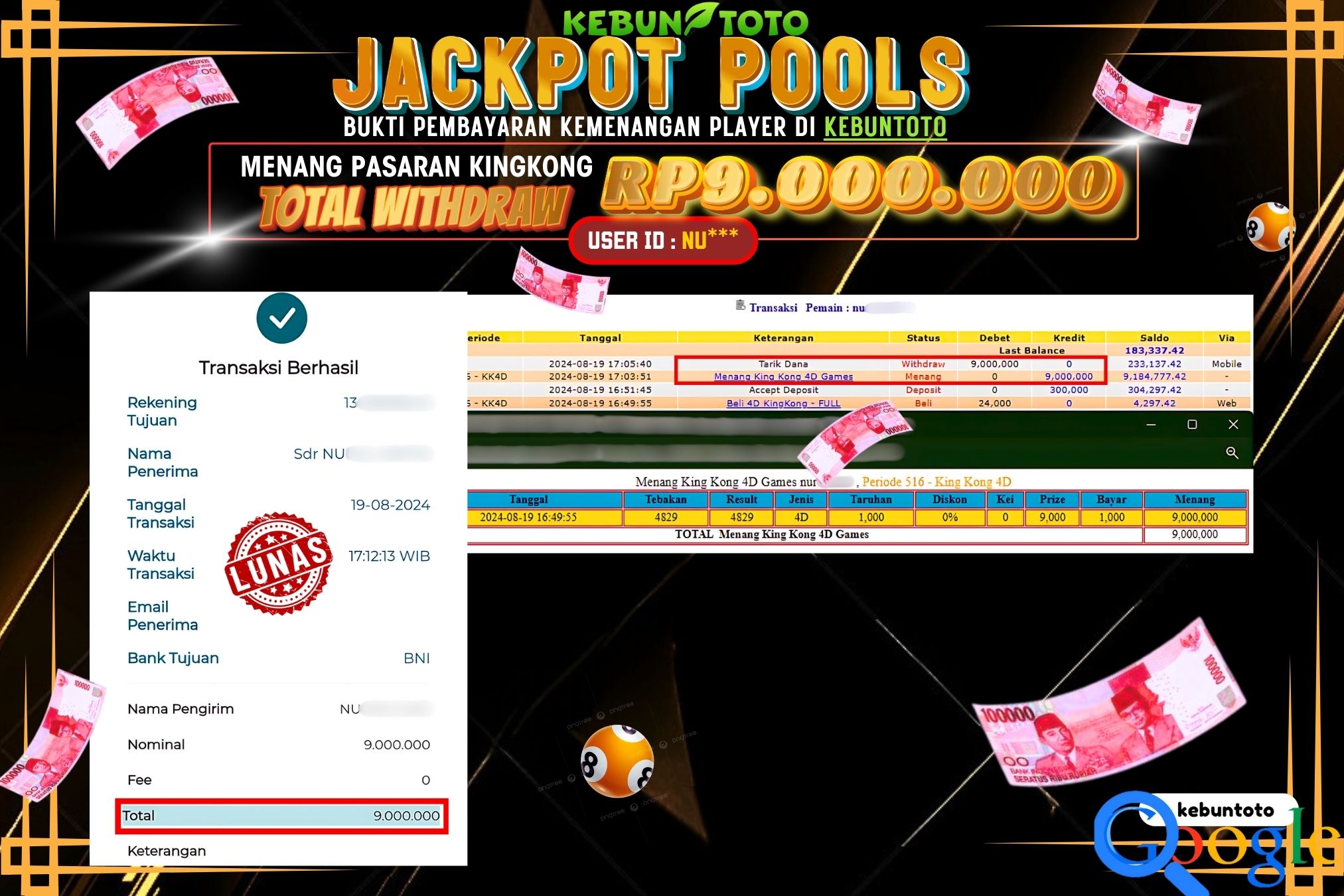 KEBUNTOTO JACKPOT TOGEL PASARAN KINGKONG Rp.9.000.000,- LUNAS