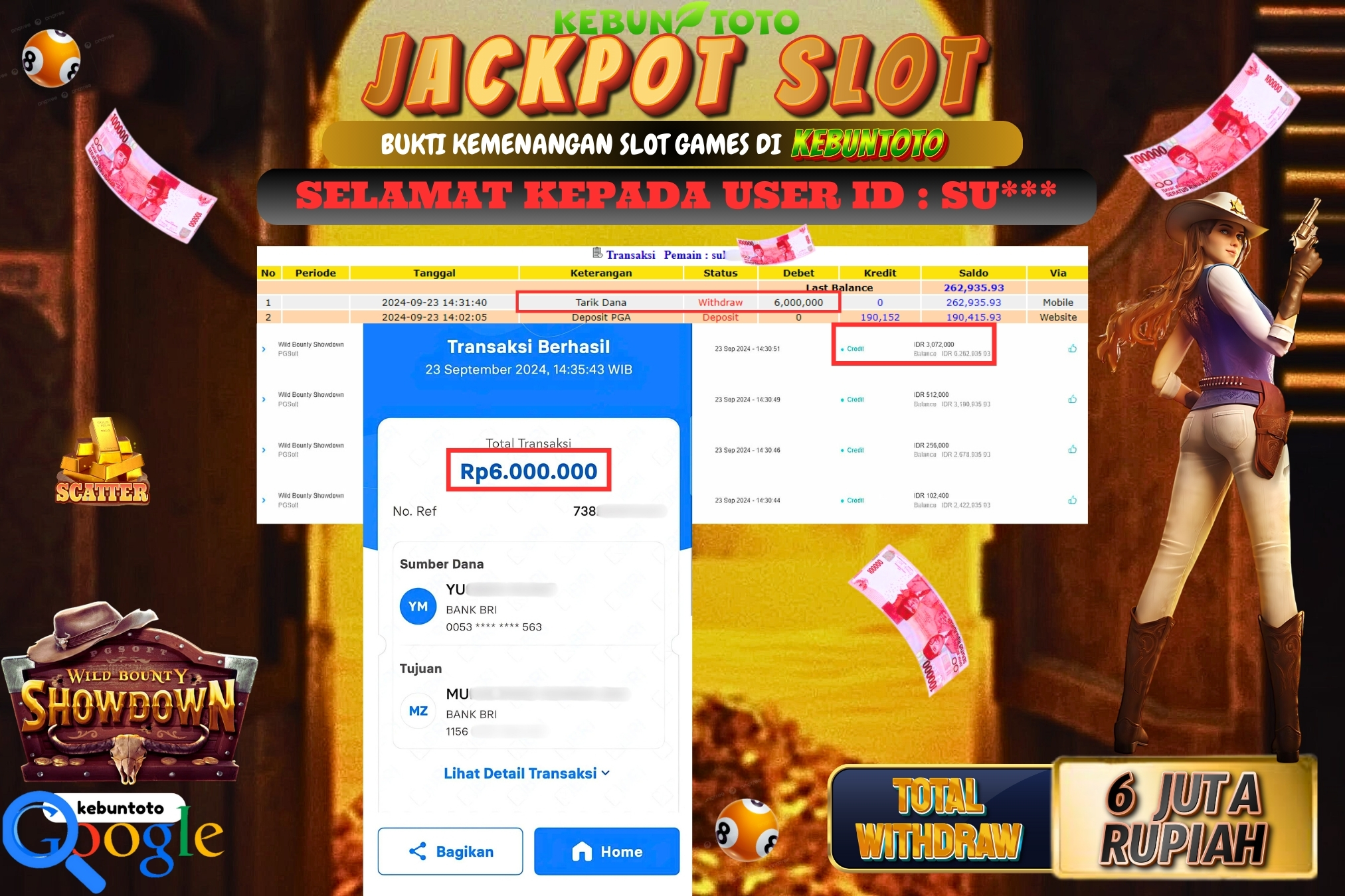 KEBUNTOTO JACKPOT SLOT WILD BOUNTY SHOWDOWN Rp.6.000.000,- LUNAS