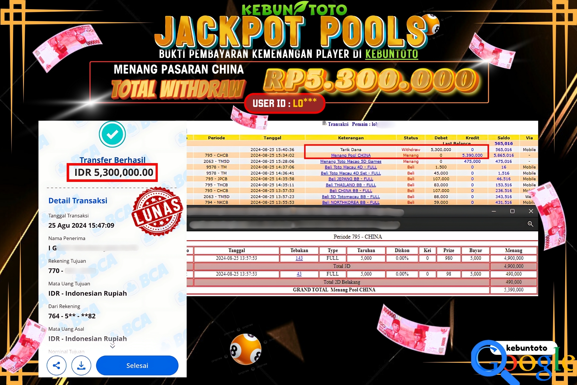 KEBUNTOTO JACKPOT TOGEL PASARAN CHINA Rp.5.300.000,- LUNAS