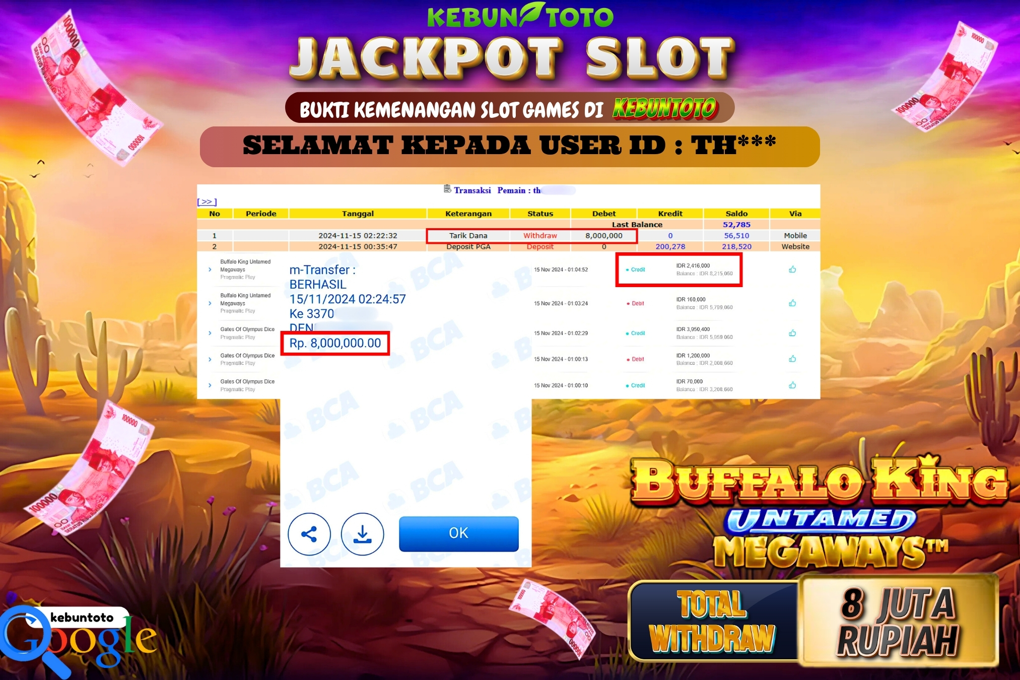 KEBUNTOTO JACKPOT SLOT BUFFALO KING UNTAMED MEGAWAYS Rp.8.000.000,- LUNAS