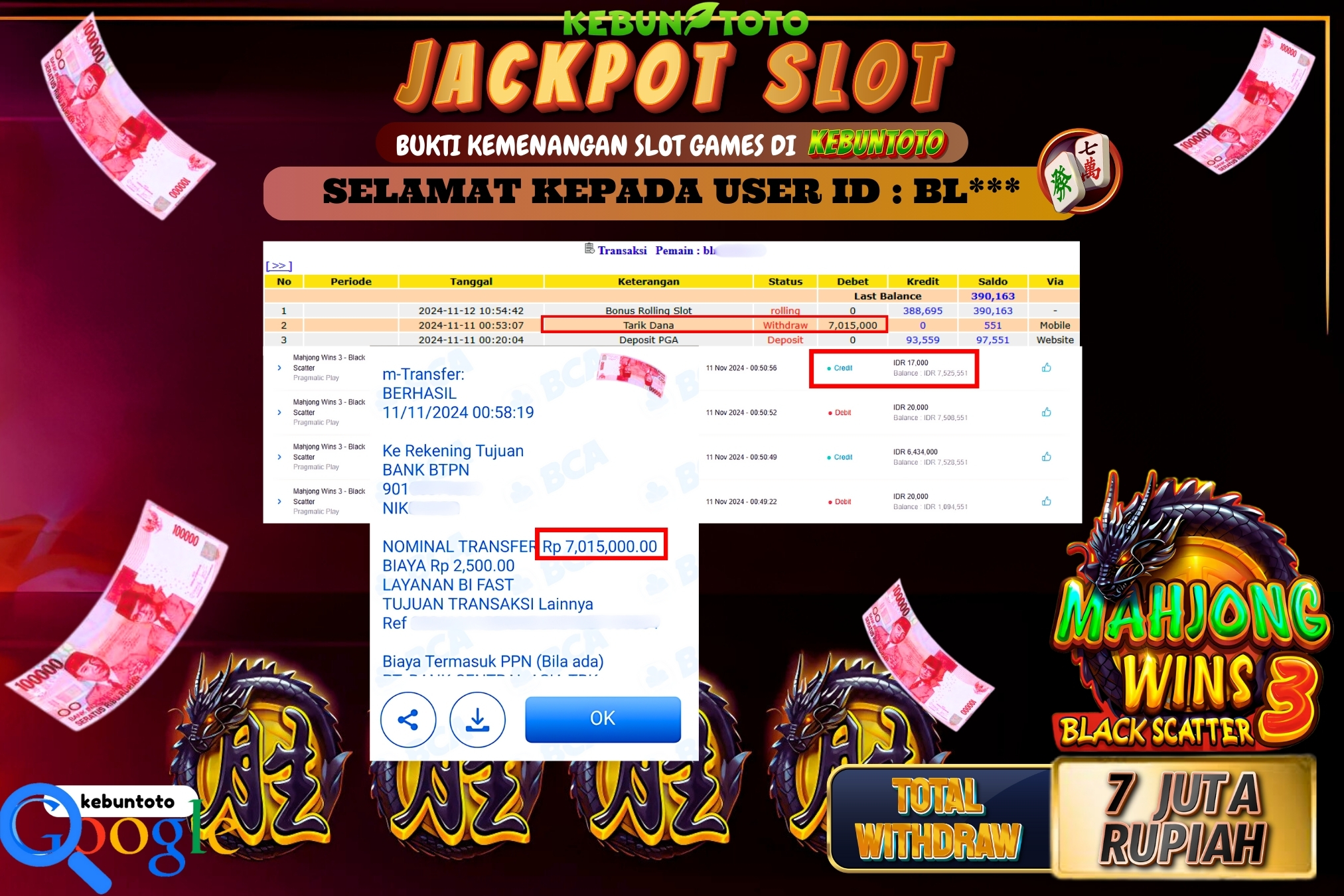 KEBUNTOTO JACKPOT SLOT MAHJONG WINS 3 - BLACK SCATTER Rp.7.015.000,- LUNAS