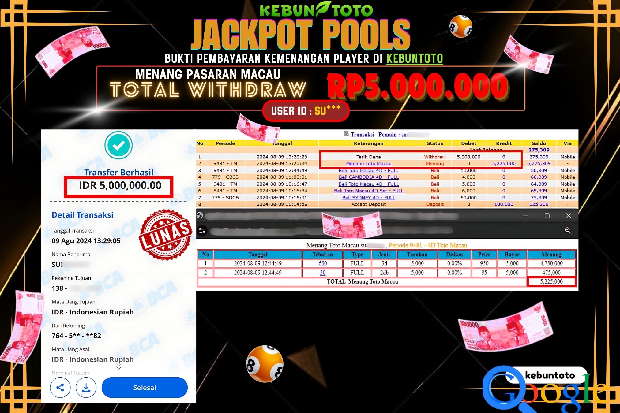 KEBUNTOTO JACKPOT TOGEL PASARAN MACAU Rp.5.000.000,- LUNAS