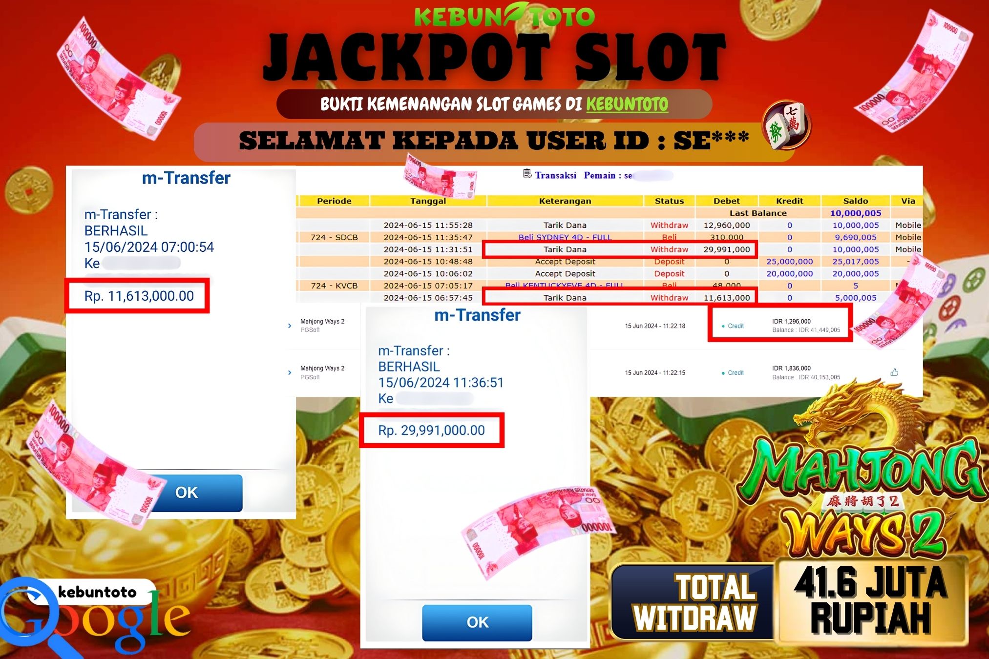 KEBUNTOTO JACKPOT SLOT MAHJONG WAYS 2 Rp.41.604.000,- LUNAS