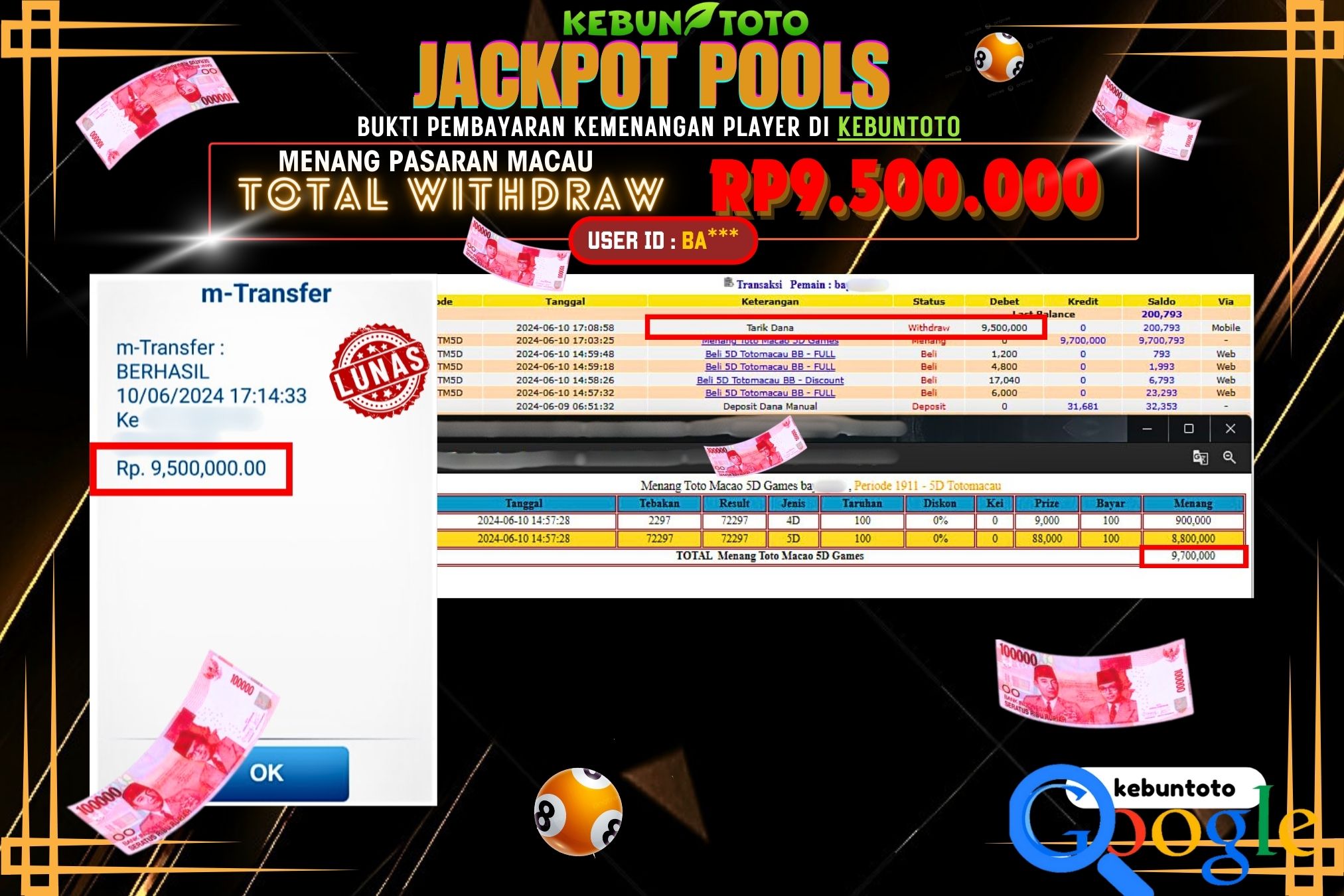 KEBUNTOTO JACKPOT TOGEL PASARAN MACAU Rp.9.500.000,- LUNAS