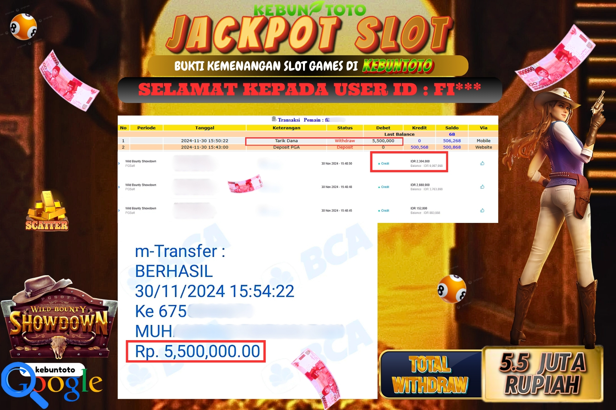 KEBUNTOTO JACKPOT SLOT WILD BOUNTY SHOWDOWN Rp.5.500.000,- LUNAS