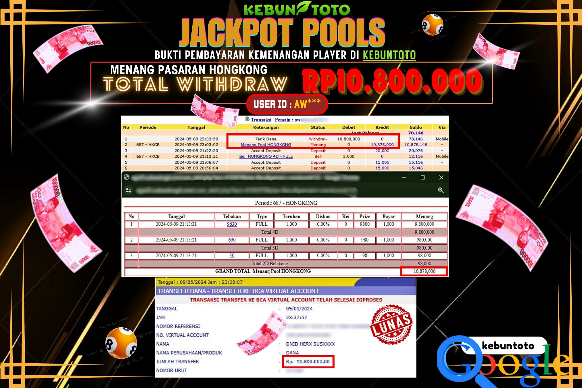 KEBUNTOTO JACKPOT TOGEL PASARAN HONGKONG Rp.10.800.000,- LUNAS