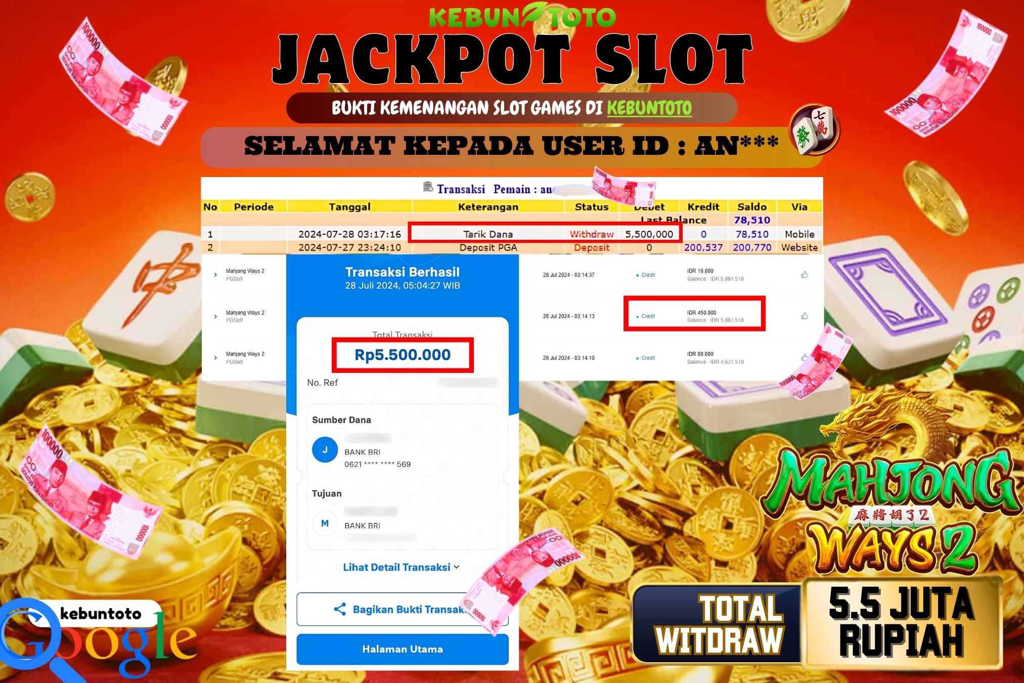 KEBUNTOTO JACKPOT SLOT MAHJONG WAYS 2 Rp.5.500.000,- LUNAS
